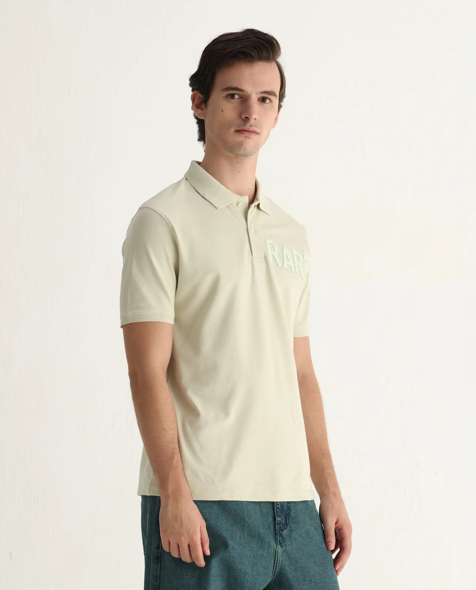 Rare Rabbit Men's Taro Dusky Green Cotton Plain Regular Fit Half Sleeve Polo - Image 7