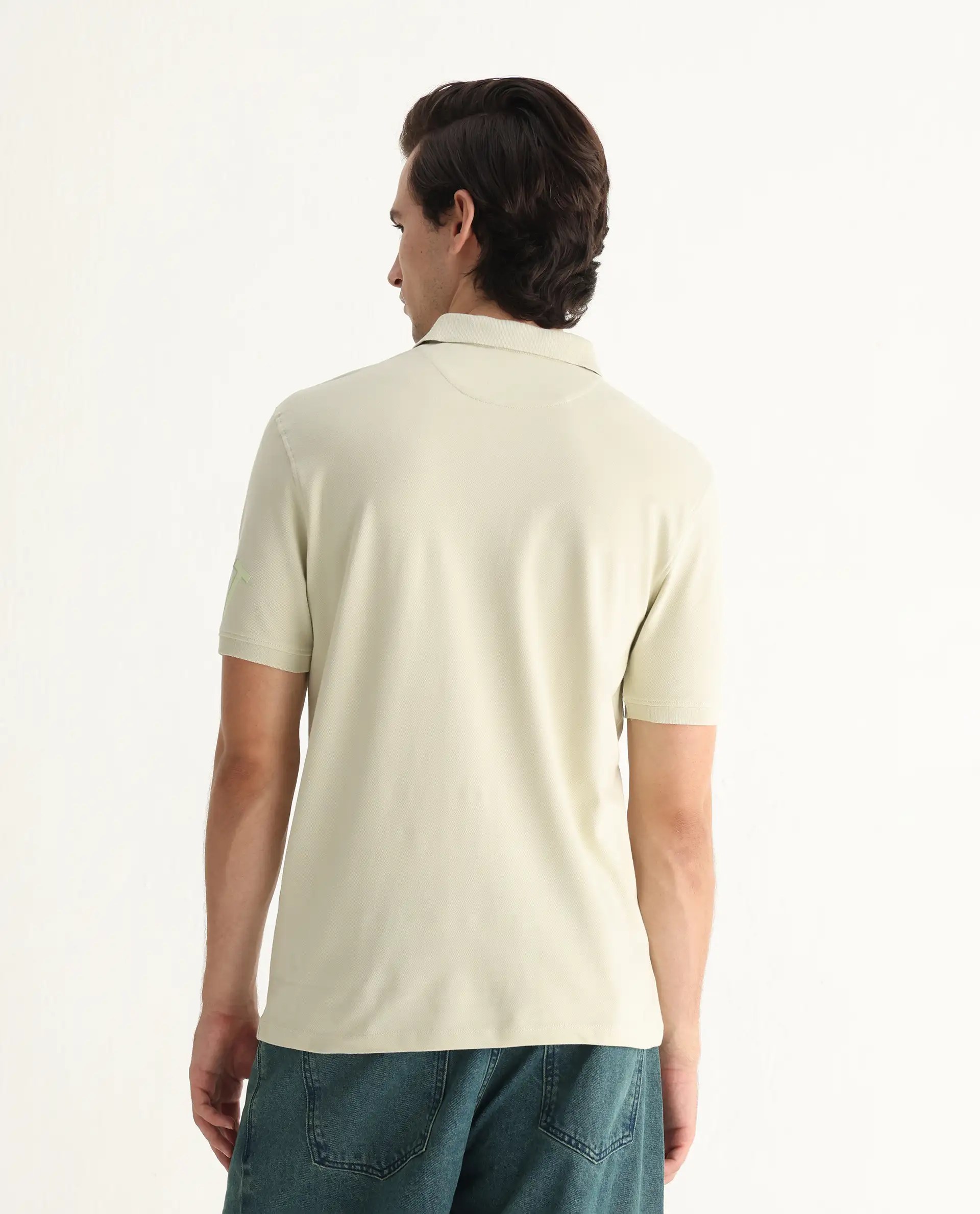 Rare Rabbit Men's Taro Dusky Green Cotton Plain Regular Fit Half Sleeve Polo - Image 8