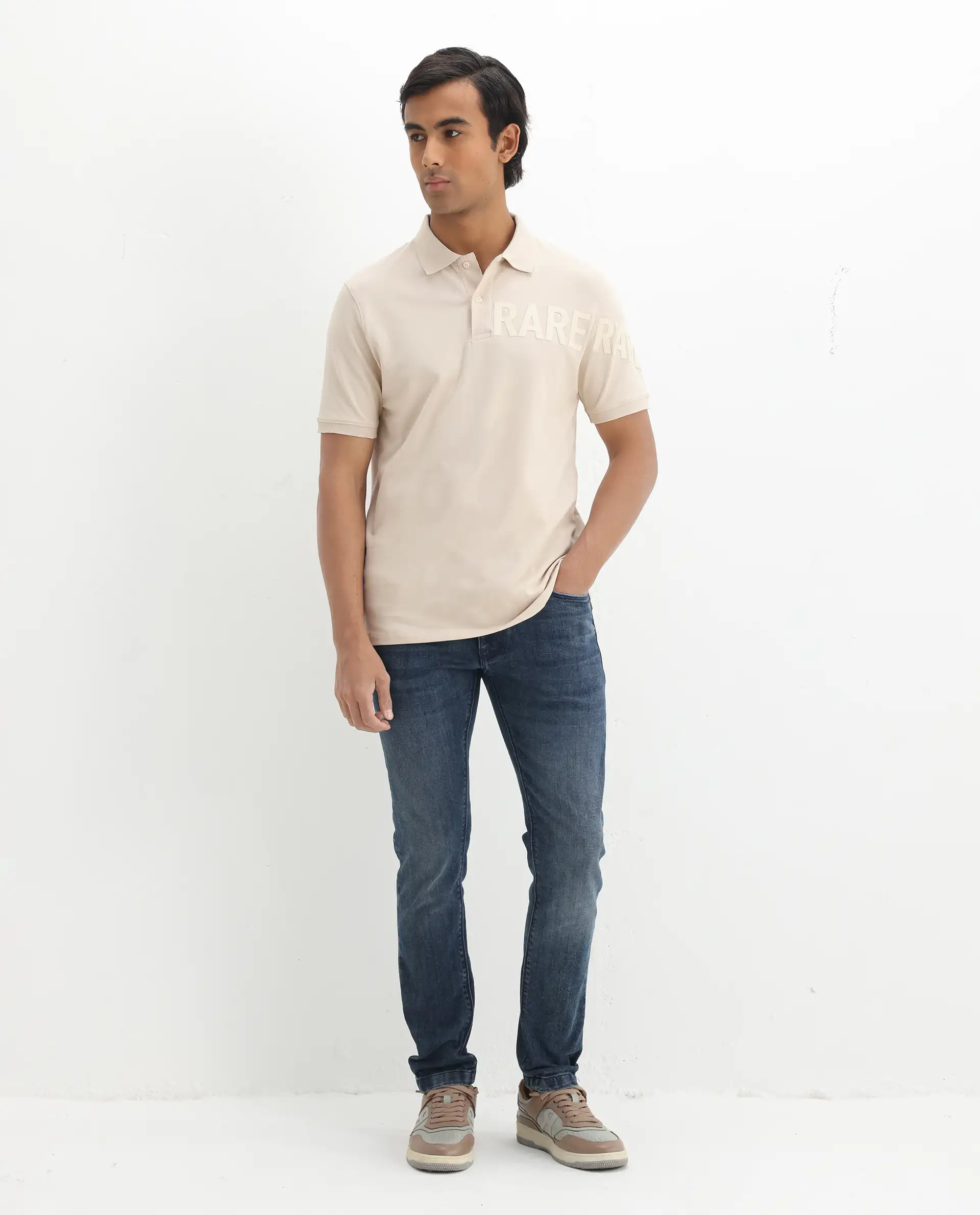Rare Rabbit Men's Taro Light Beige Cotton Graphic Print Regular Fit Half Sleeve Polo - Image 2