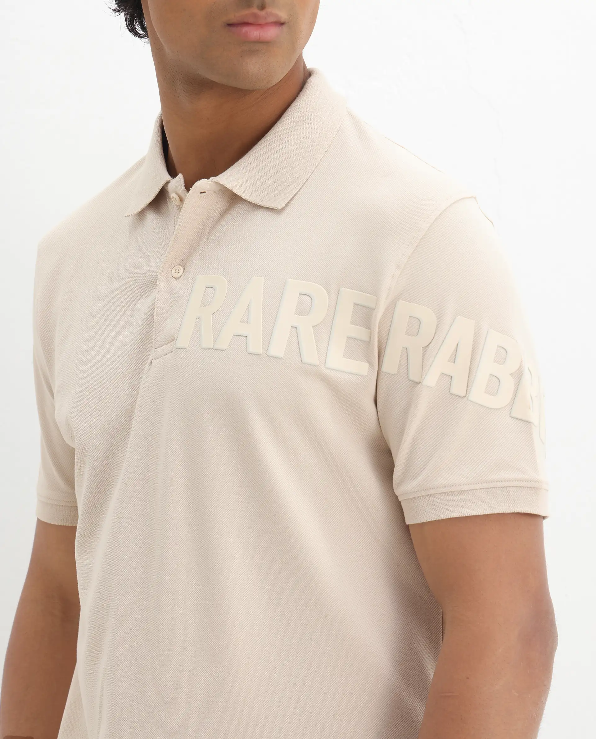 Rare Rabbit Men's Taro Light Beige Cotton Graphic Print Regular Fit Half Sleeve Polo - Image 3