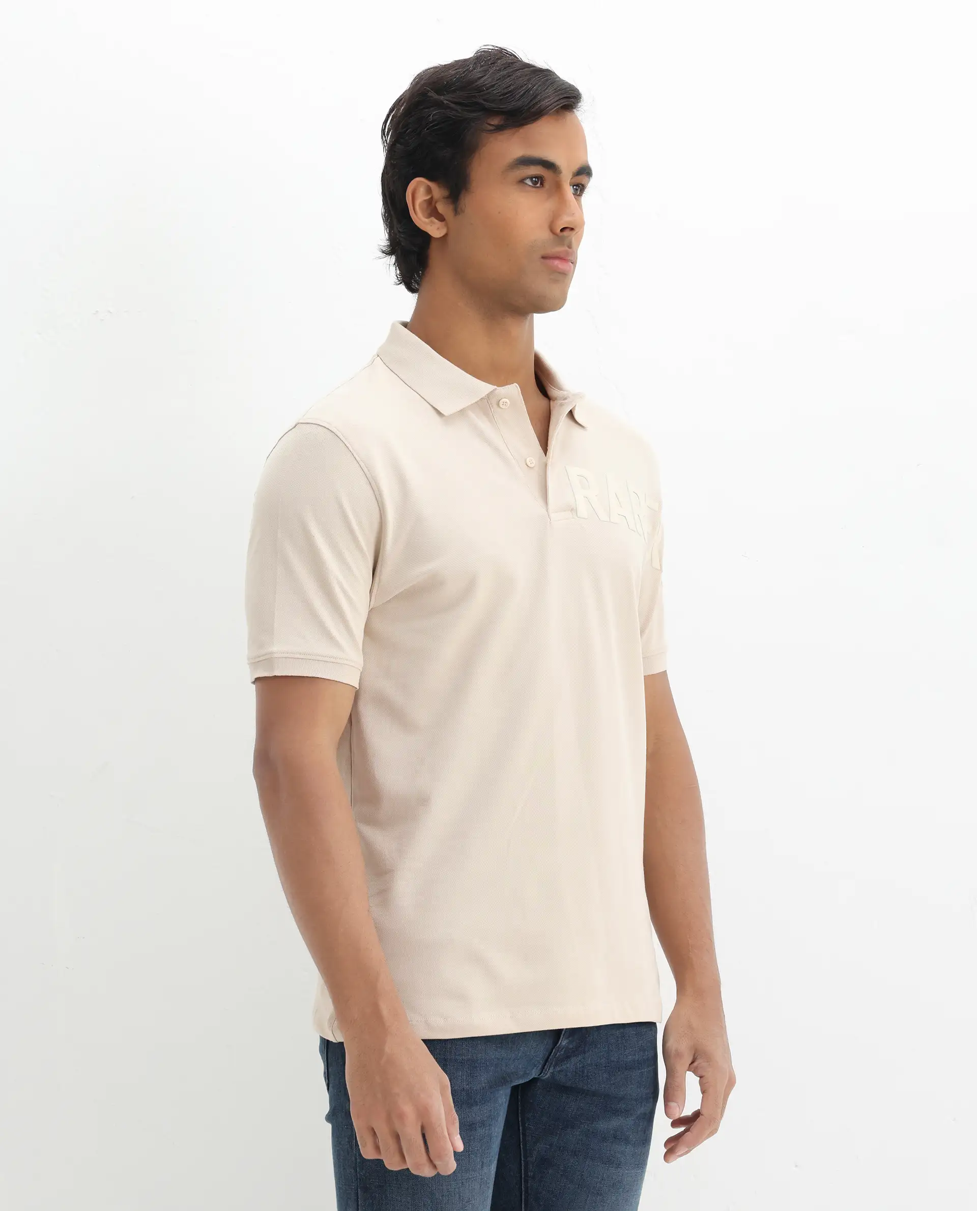 Rare Rabbit Men's Taro Light Beige Cotton Graphic Print Regular Fit Half Sleeve Polo - Image 6