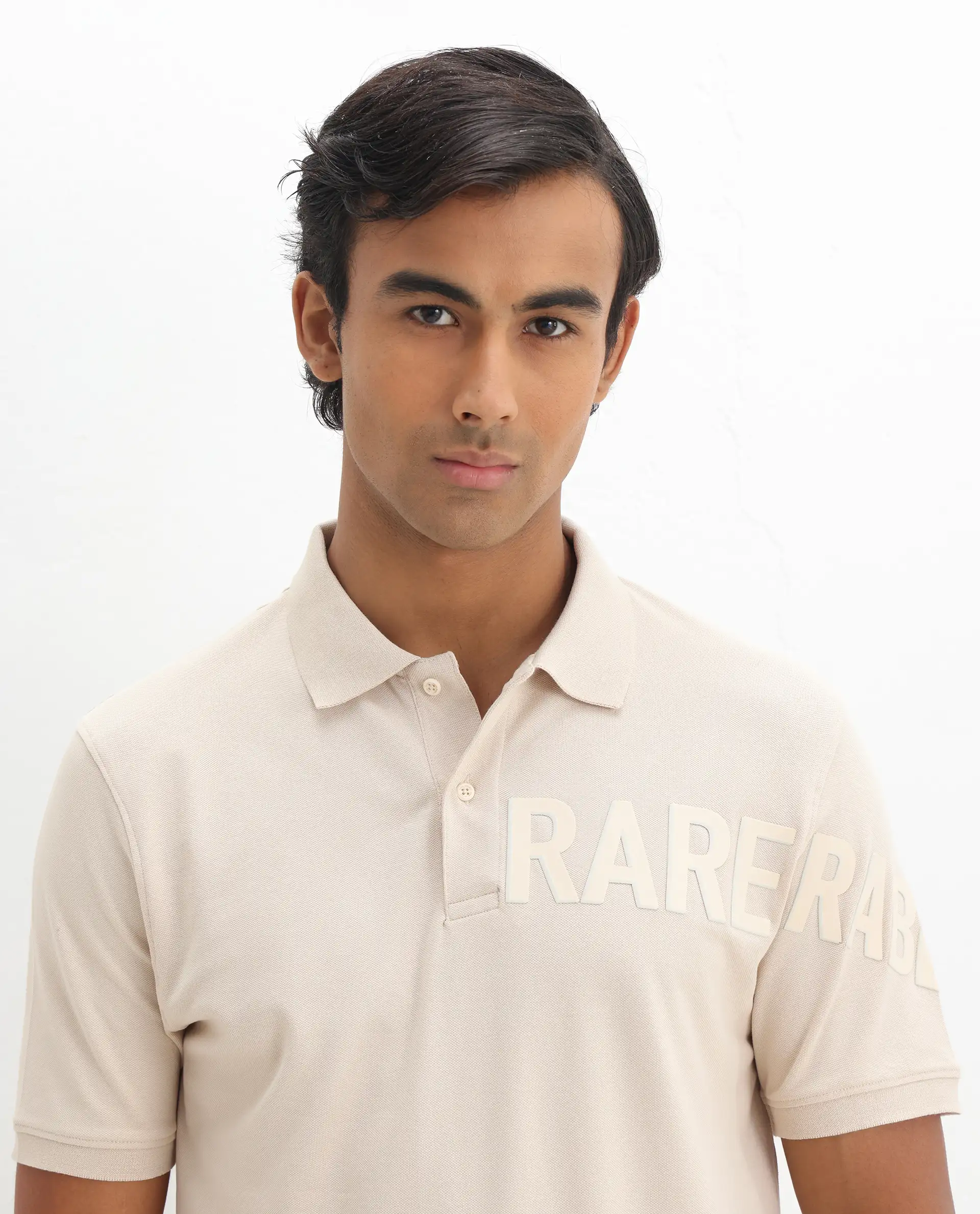 Rare Rabbit Men's Taro Light Beige Cotton Graphic Print Regular Fit Half Sleeve Polo - Image 7