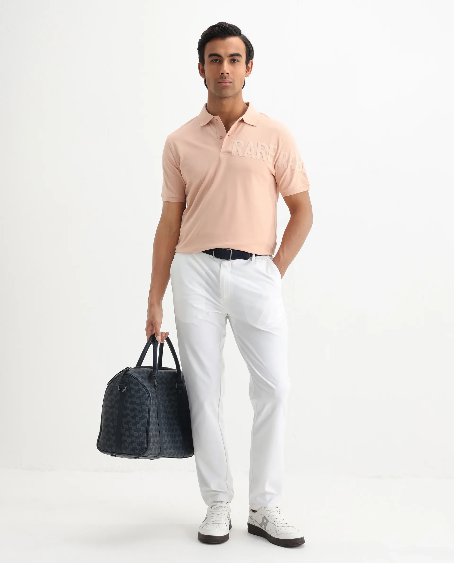 Rare Rabbit Men's Taro Peach Cotton Plain Regular Fit Half Sleeve Polo - Image 2