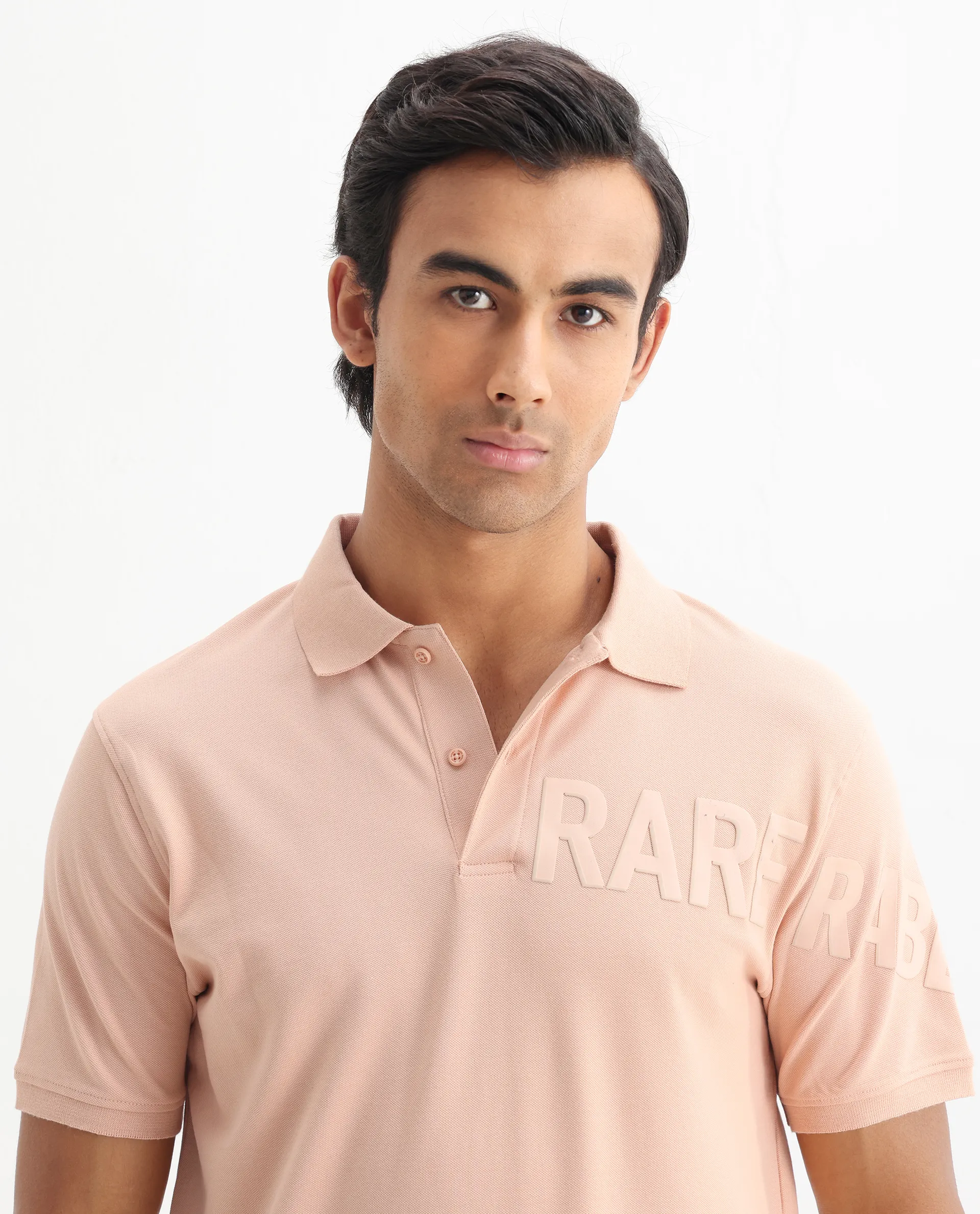 Rare Rabbit Men's Taro Peach Cotton Plain Regular Fit Half Sleeve Polo - Image 4