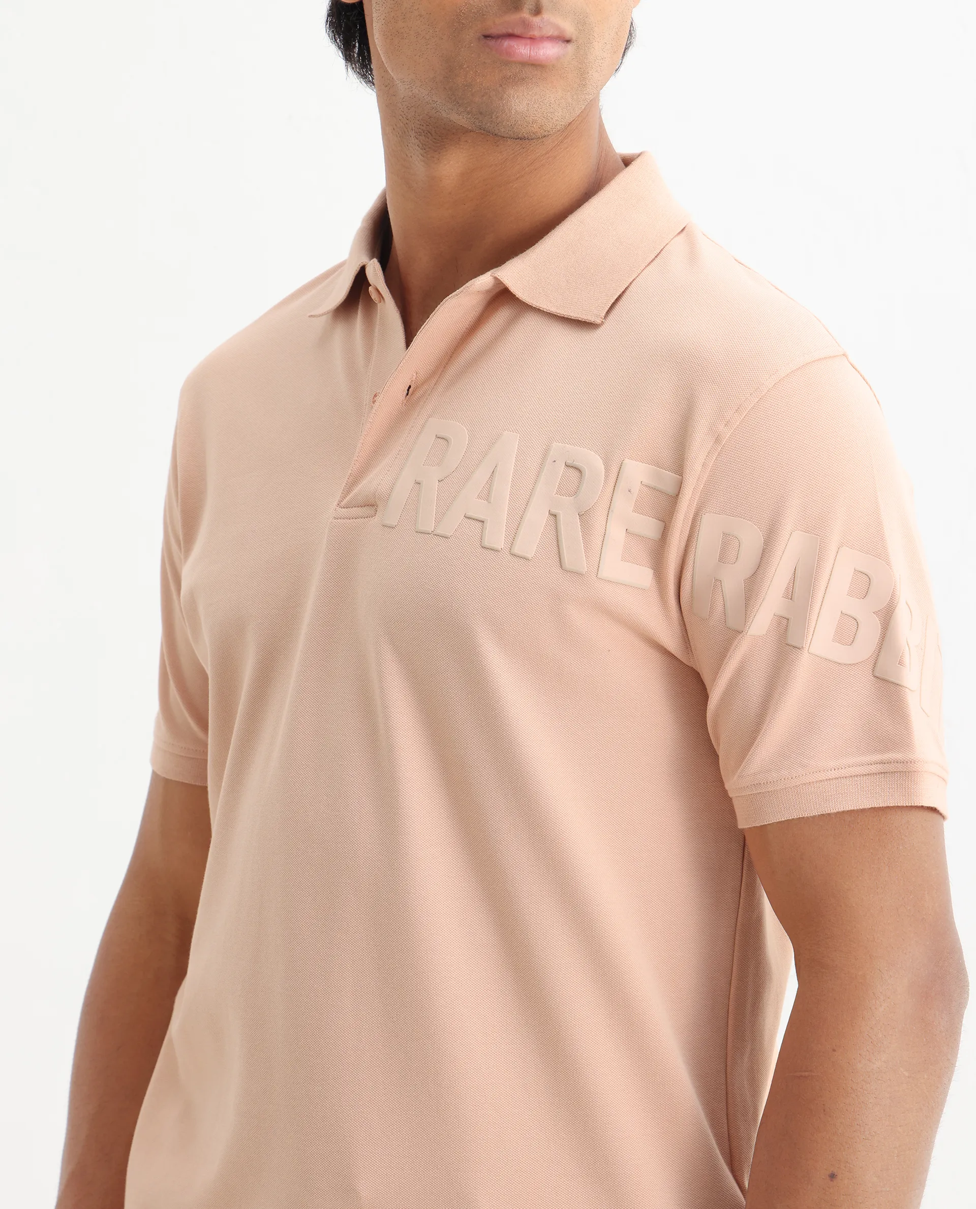 Rare Rabbit Men's Taro Peach Cotton Plain Regular Fit Half Sleeve Polo - Image 5