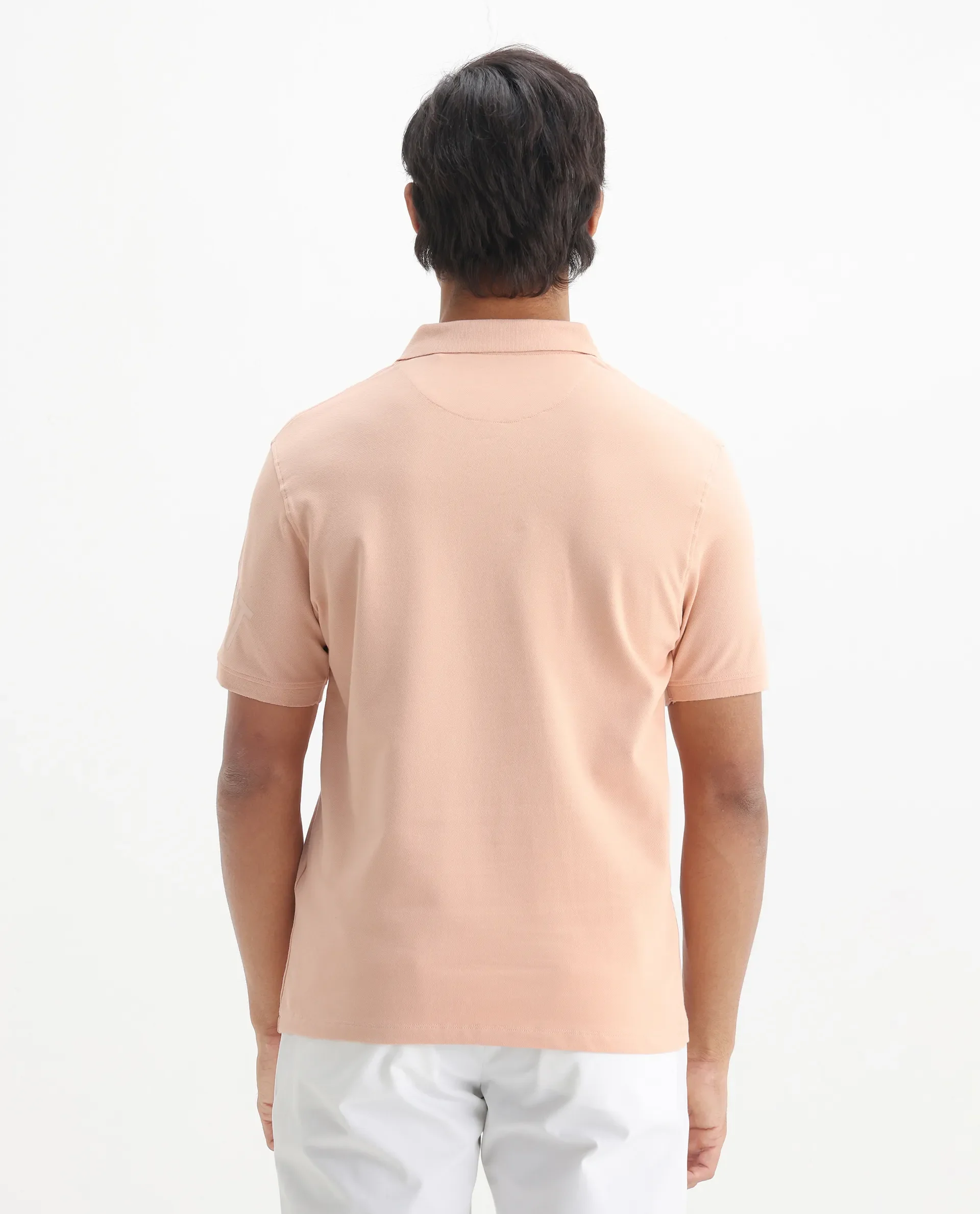 Rare Rabbit Men's Taro Peach Cotton Plain Regular Fit Half Sleeve Polo - Image 6
