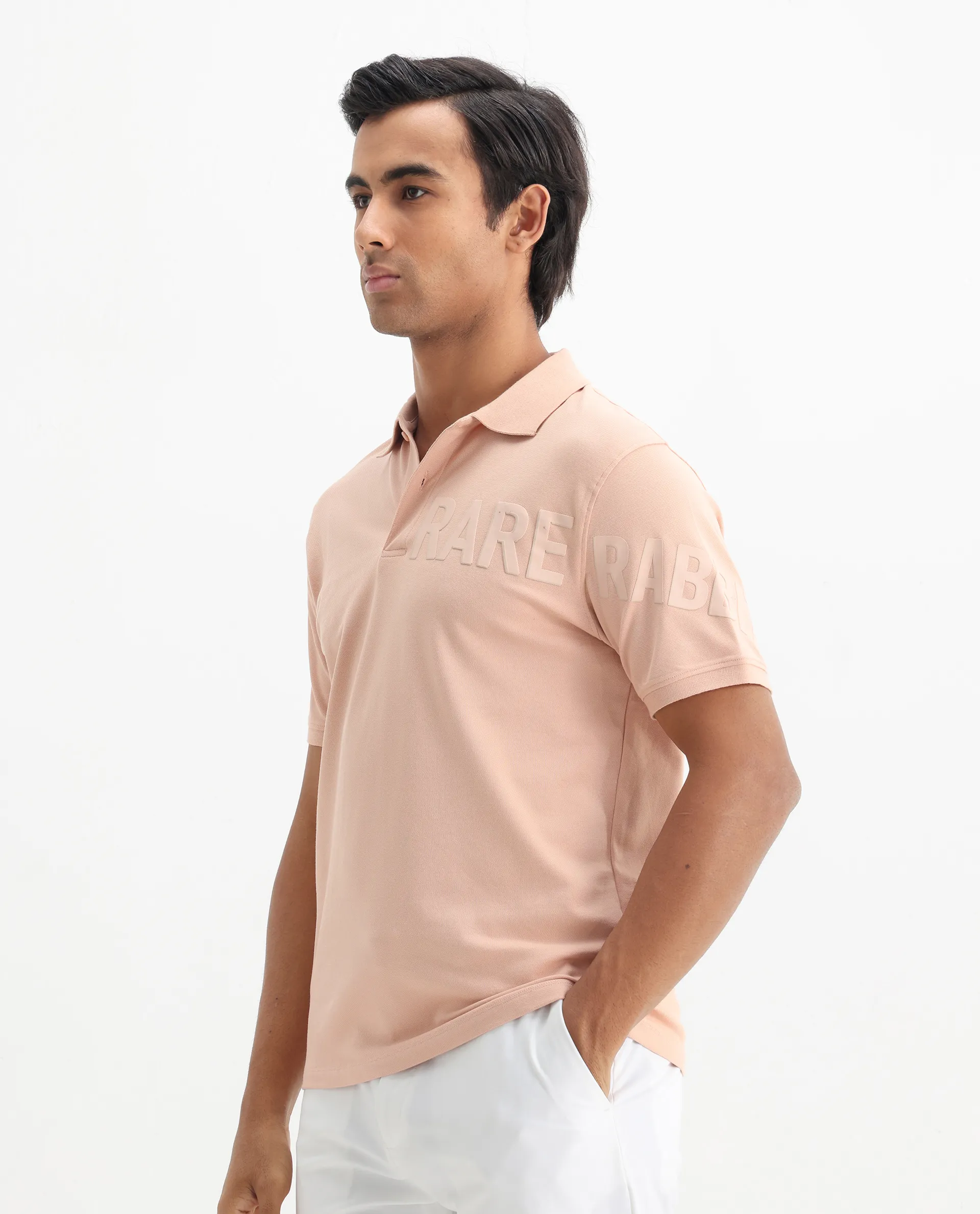 Rare Rabbit Men's Taro Peach Cotton Plain Regular Fit Half Sleeve Polo - Image 7