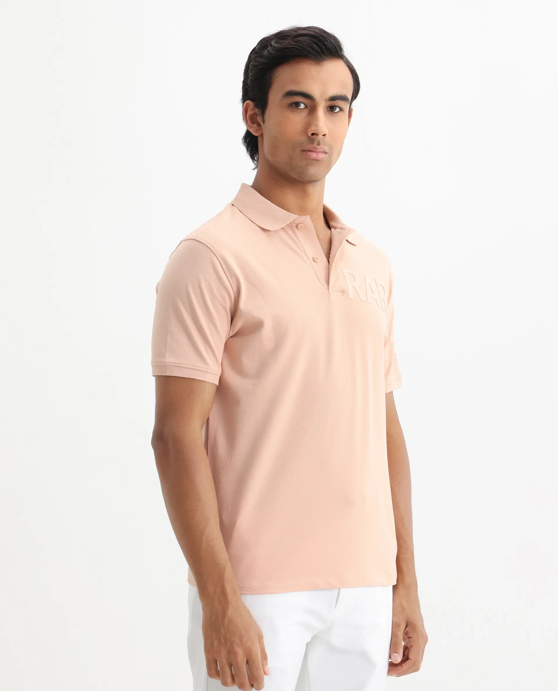 Rare Rabbit Men's Taro Peach Cotton Plain Regular Fit Half Sleeve Polo - Image 8