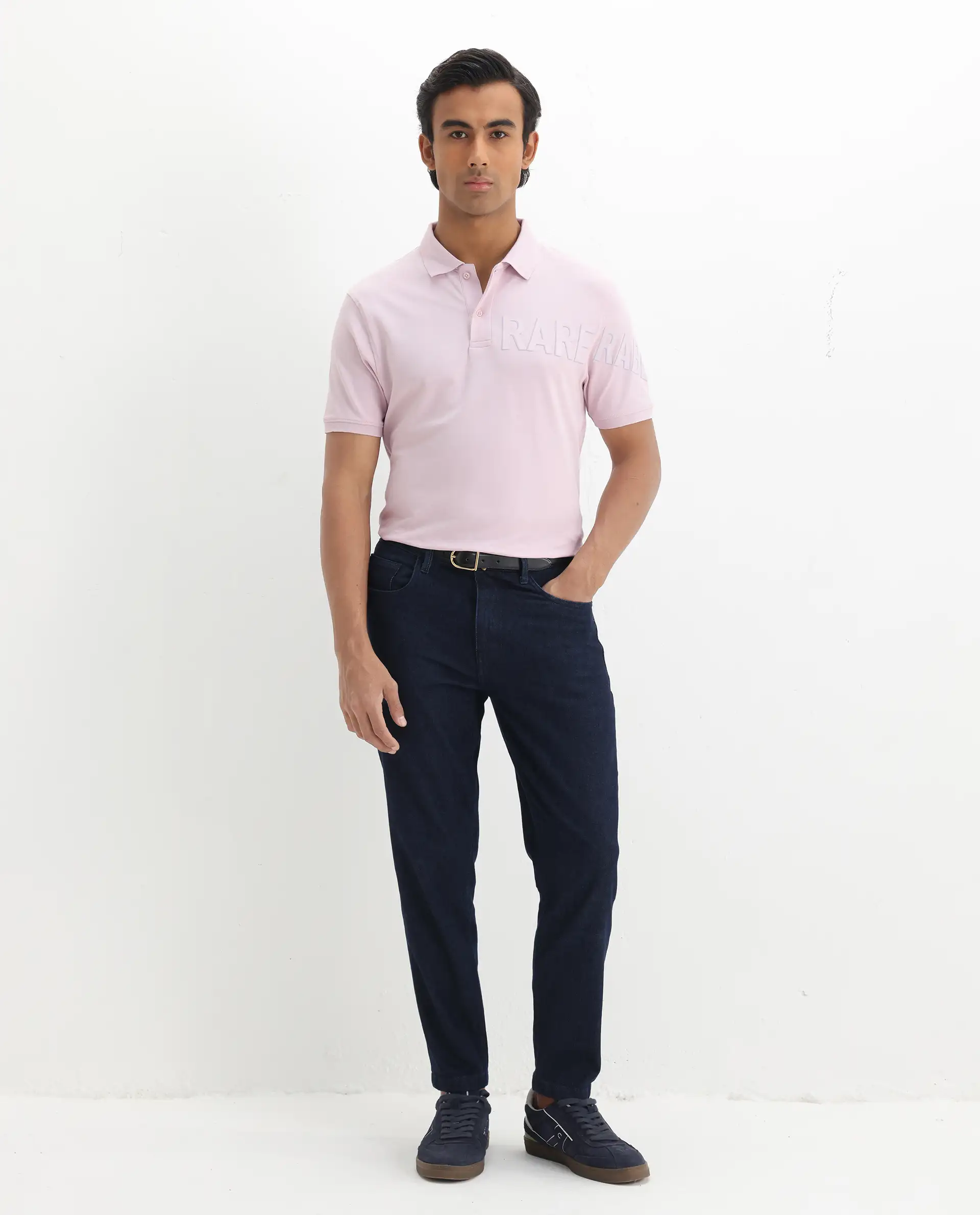 Rare Rabbit Men's Taro Pink Cotton Plain Regular Fit Half Sleeve Polo - Image 2