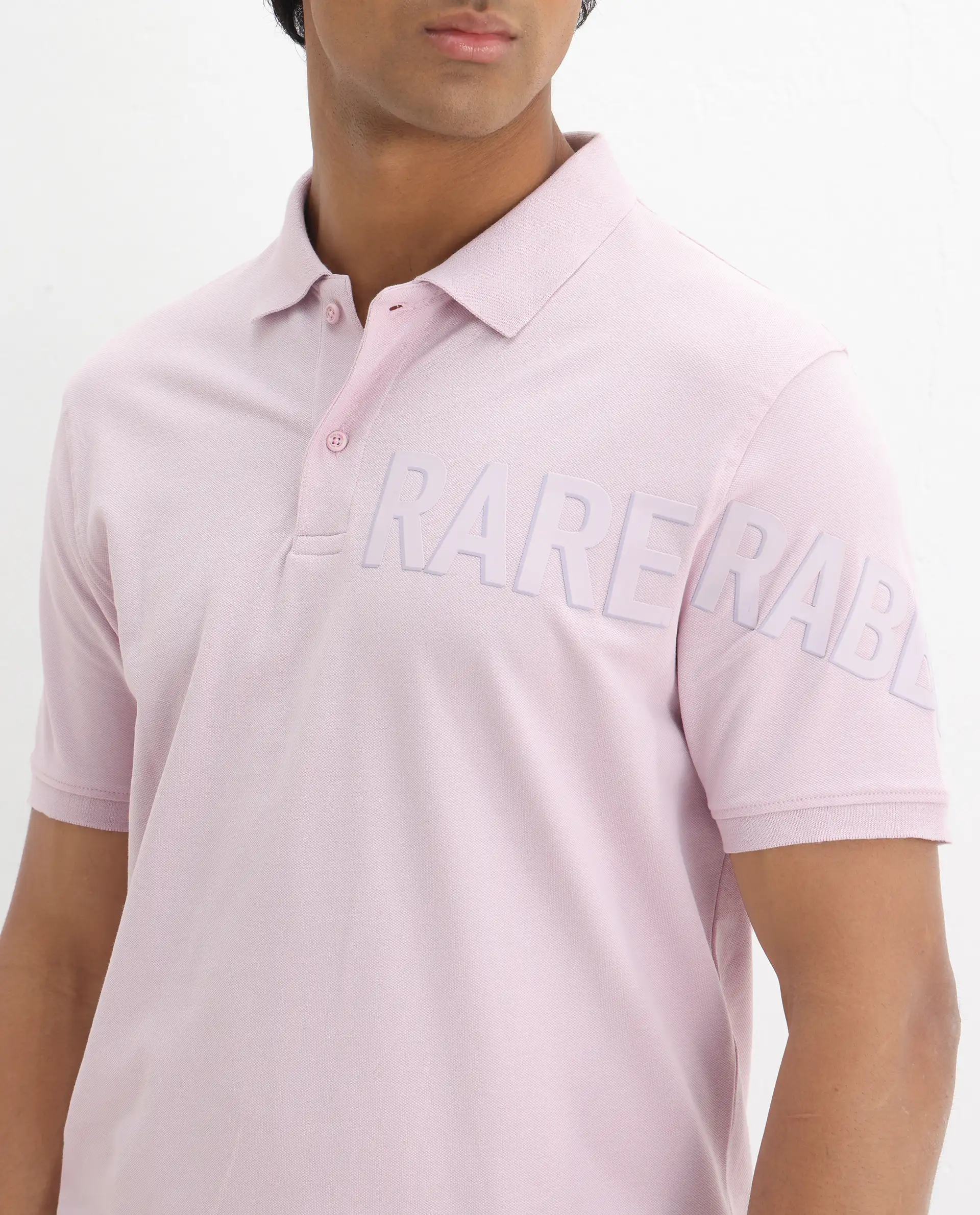 Rare Rabbit Men's Taro Pink Cotton Plain Regular Fit Half Sleeve Polo - Image 3