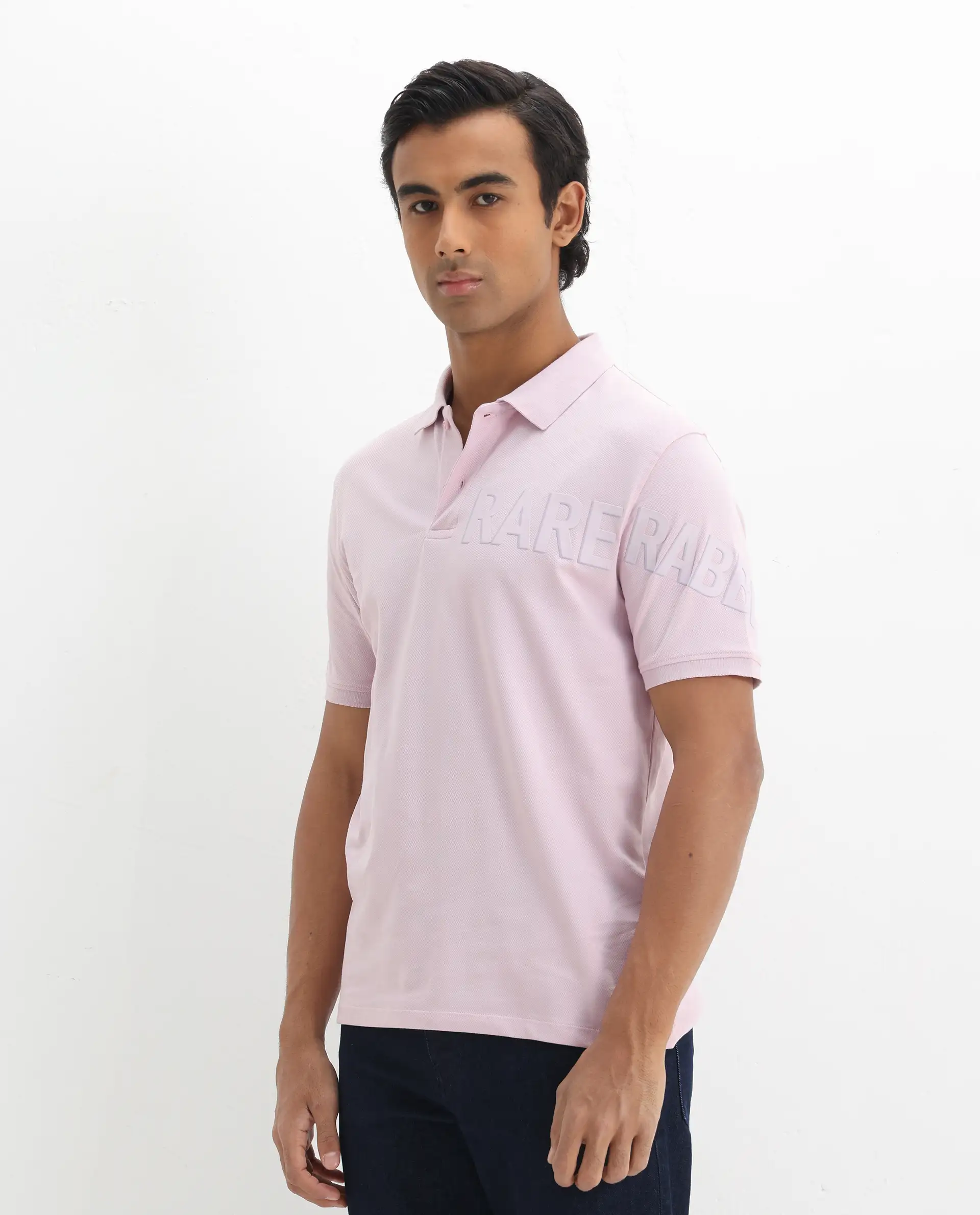 Rare Rabbit Men's Taro Pink Cotton Plain Regular Fit Half Sleeve Polo - Image 5
