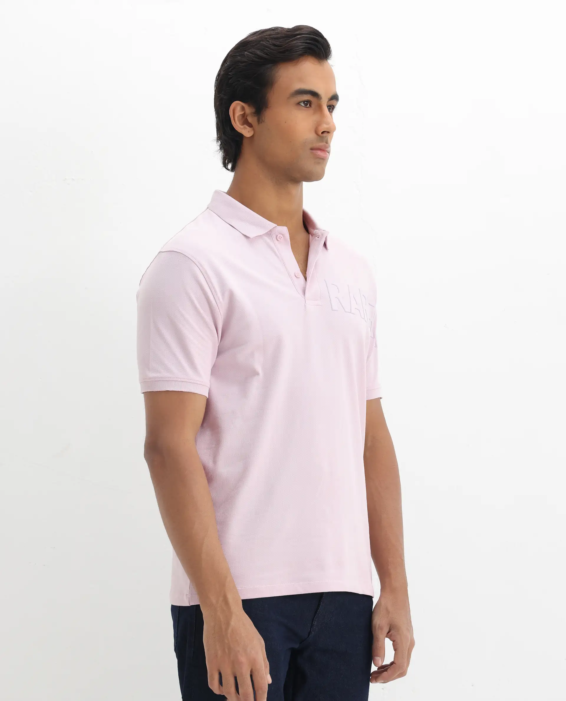 Rare Rabbit Men's Taro Pink Cotton Plain Regular Fit Half Sleeve Polo - Image 6