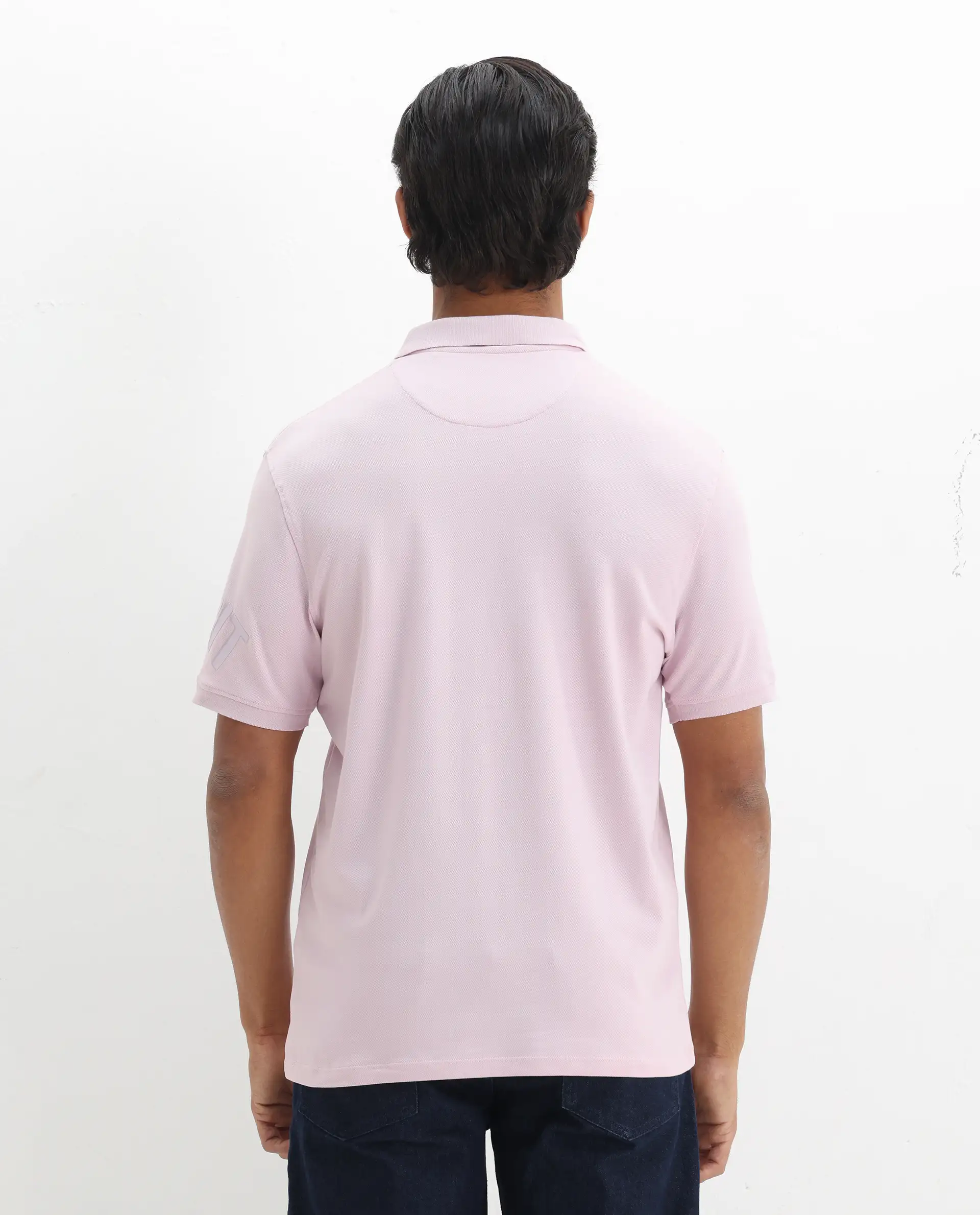 Rare Rabbit Men's Taro Pink Cotton Plain Regular Fit Half Sleeve Polo - Image 7