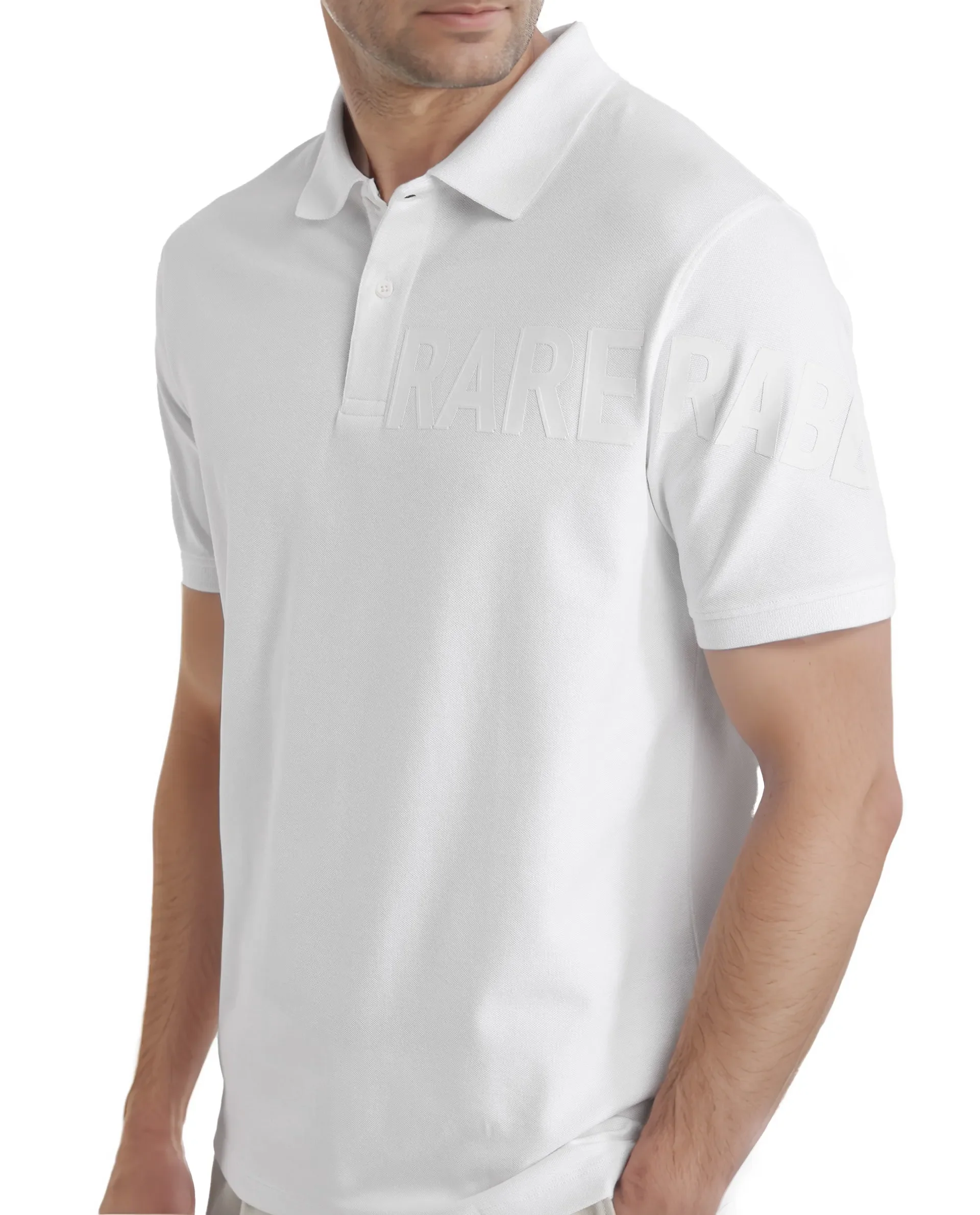 Rare Rabbit Men's Taro White Cotton Plain Regular Fit Half Sleeve Polo - Image 3