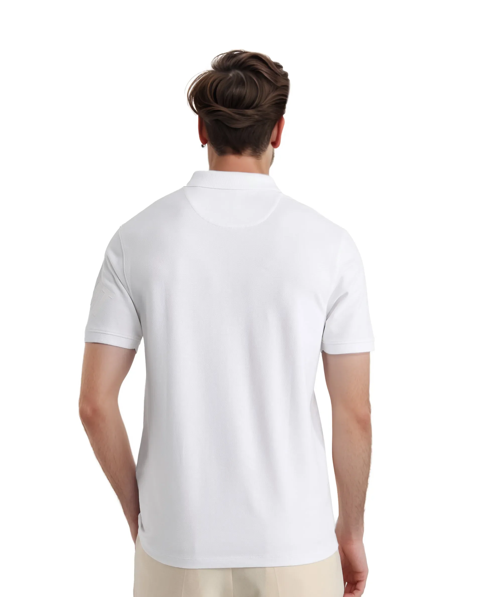 Rare Rabbit Men's Taro White Cotton Plain Regular Fit Half Sleeve Polo - Image 4