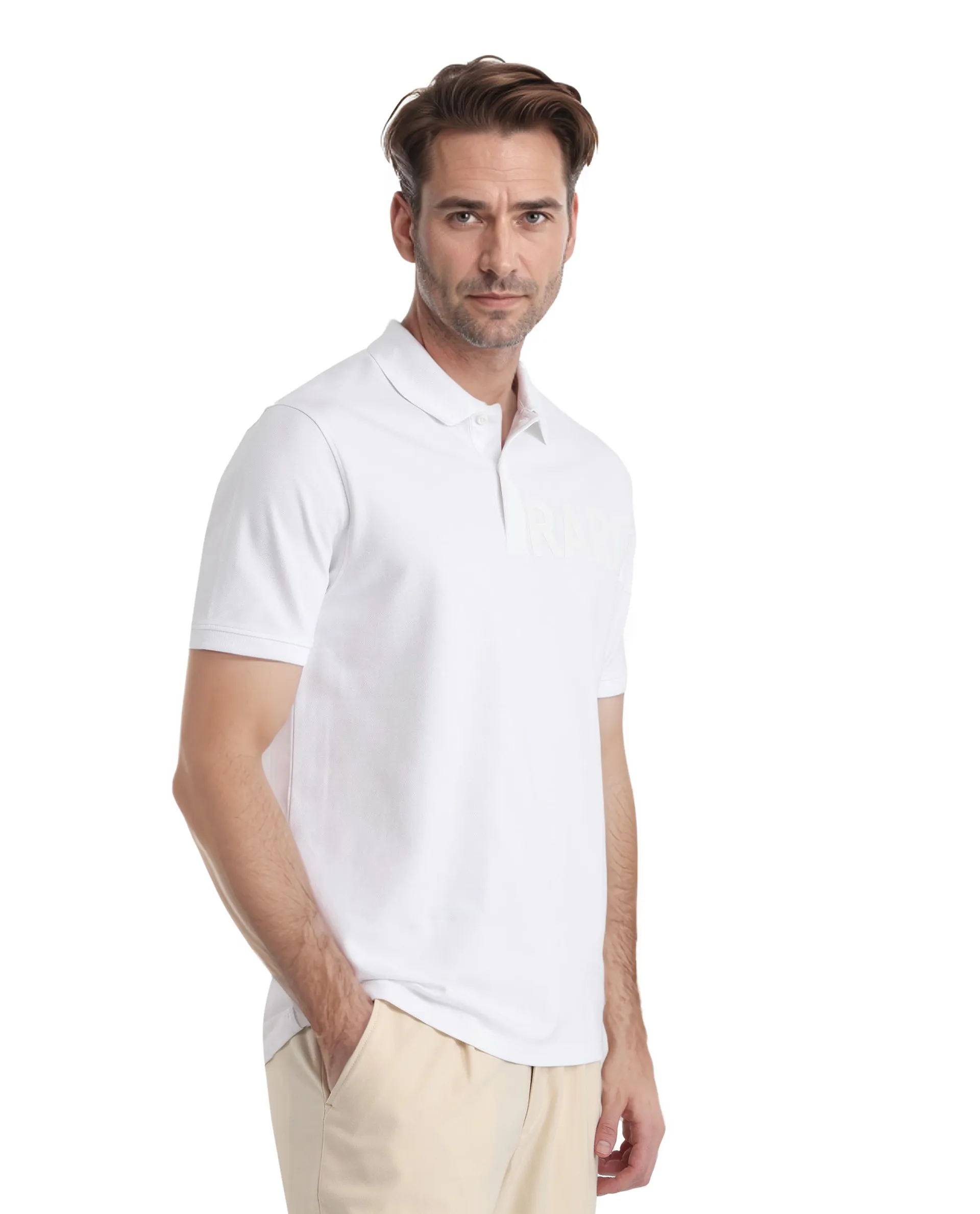 Rare Rabbit Men's Taro White Cotton Plain Regular Fit Half Sleeve Polo - Image 5