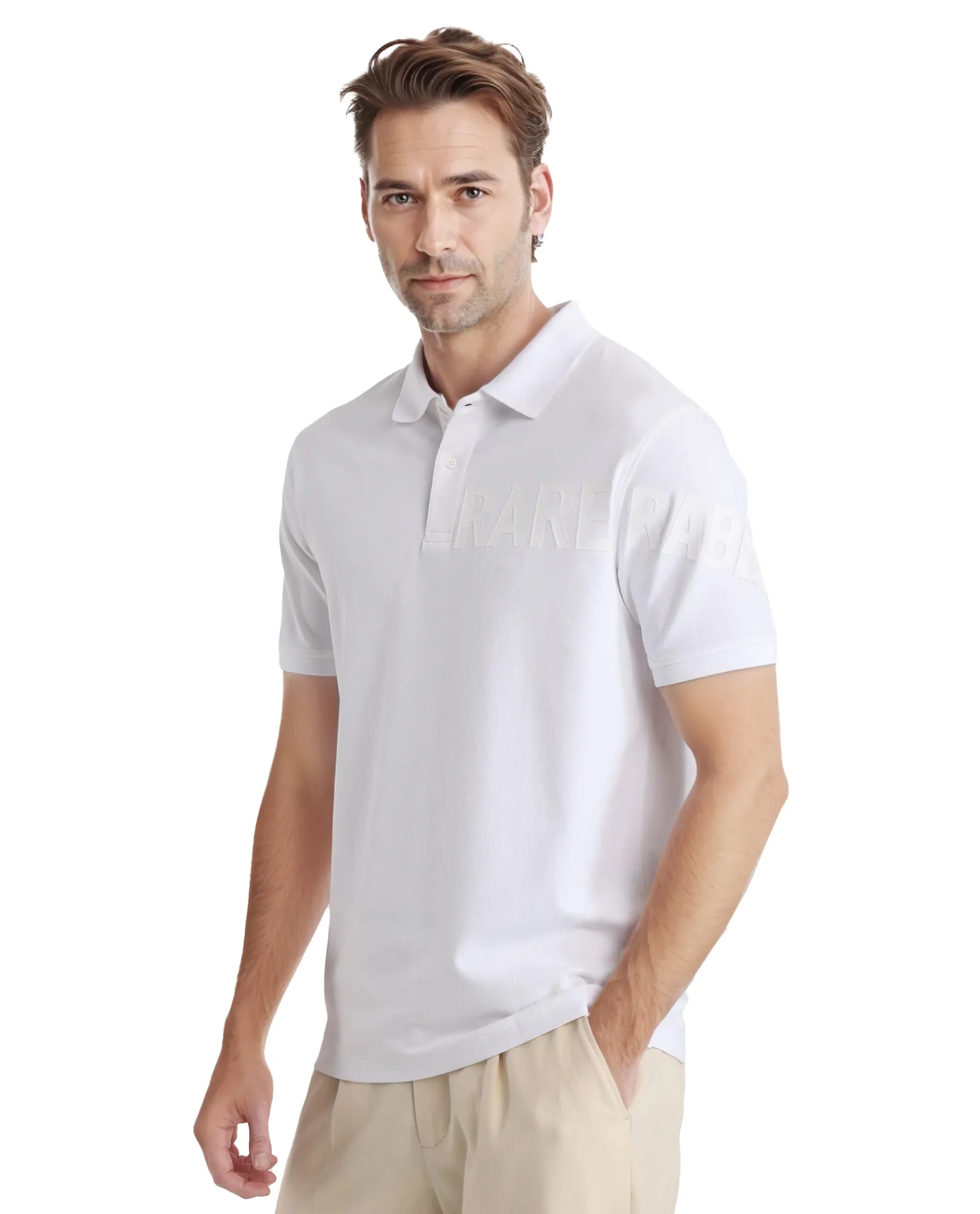 Rare Rabbit Men's Taro White Cotton Plain Regular Fit Half Sleeve Polo - Image 6
