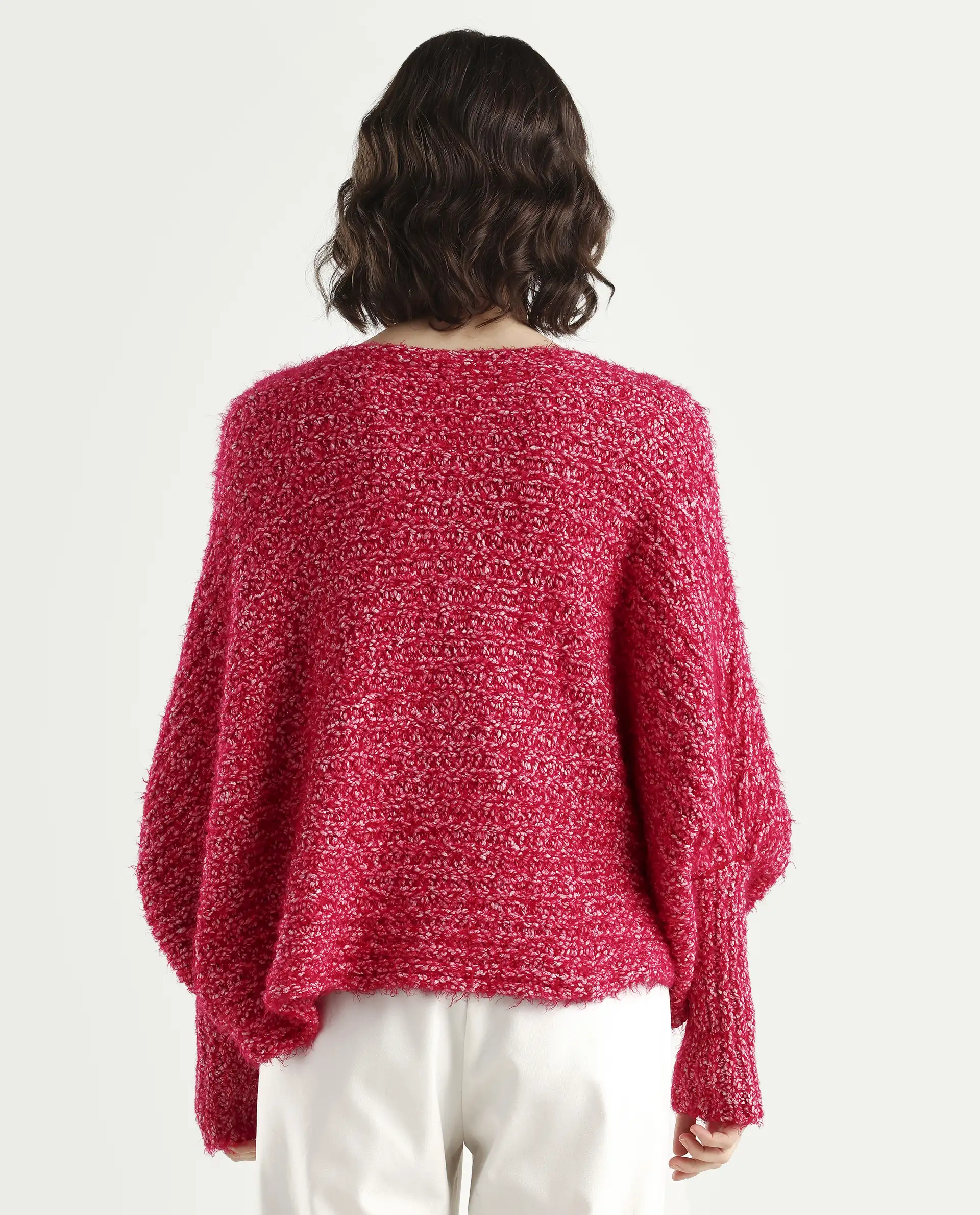 Rareism Women's Taro Dark Red Polyester Off Shoulder Dyed Relaxed Fit Sweater - Image 7