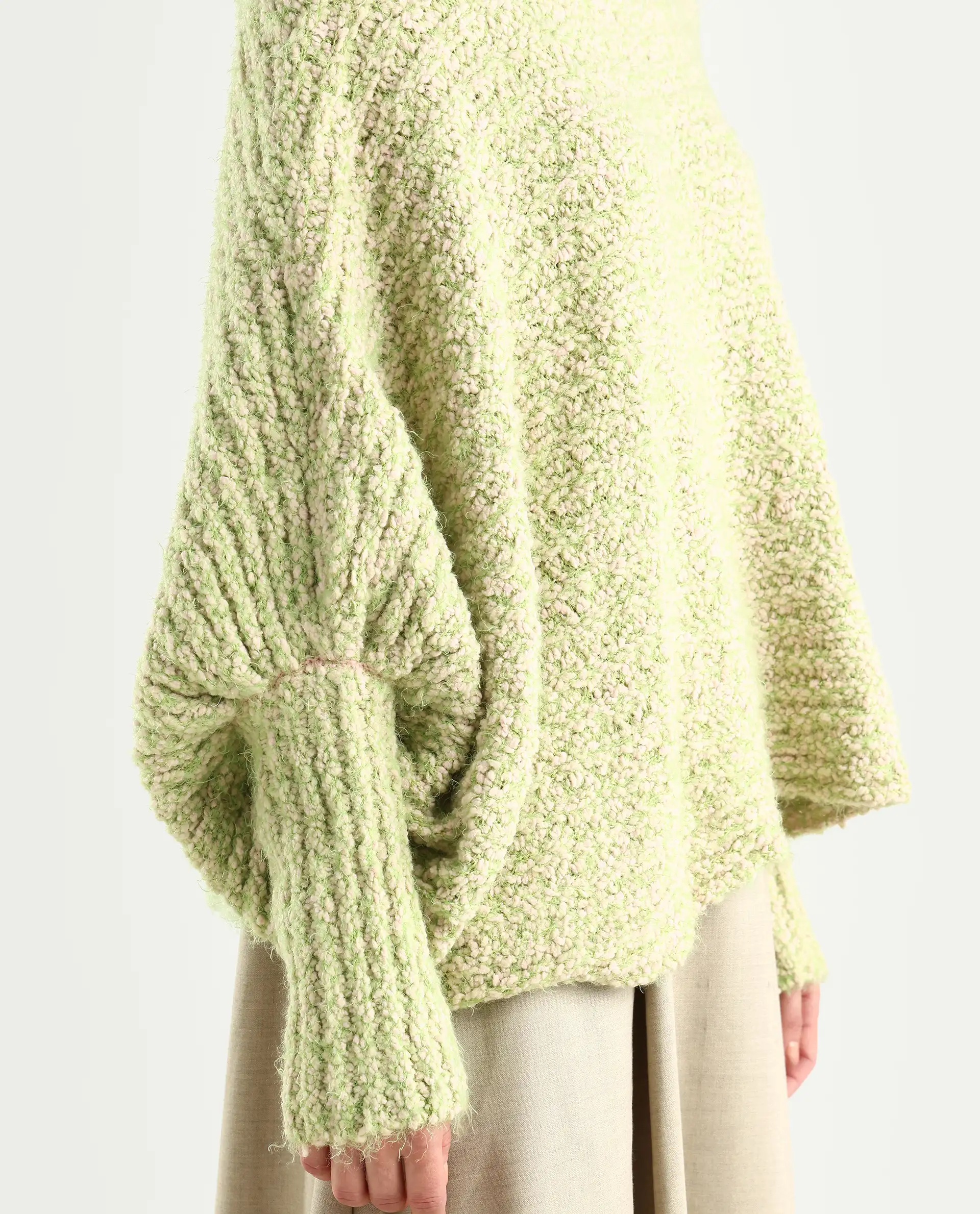 Rareism Women's Taro Dusky Green Polyester Off Shoulder Dyed Relaxed Fit Sweater - Image 4