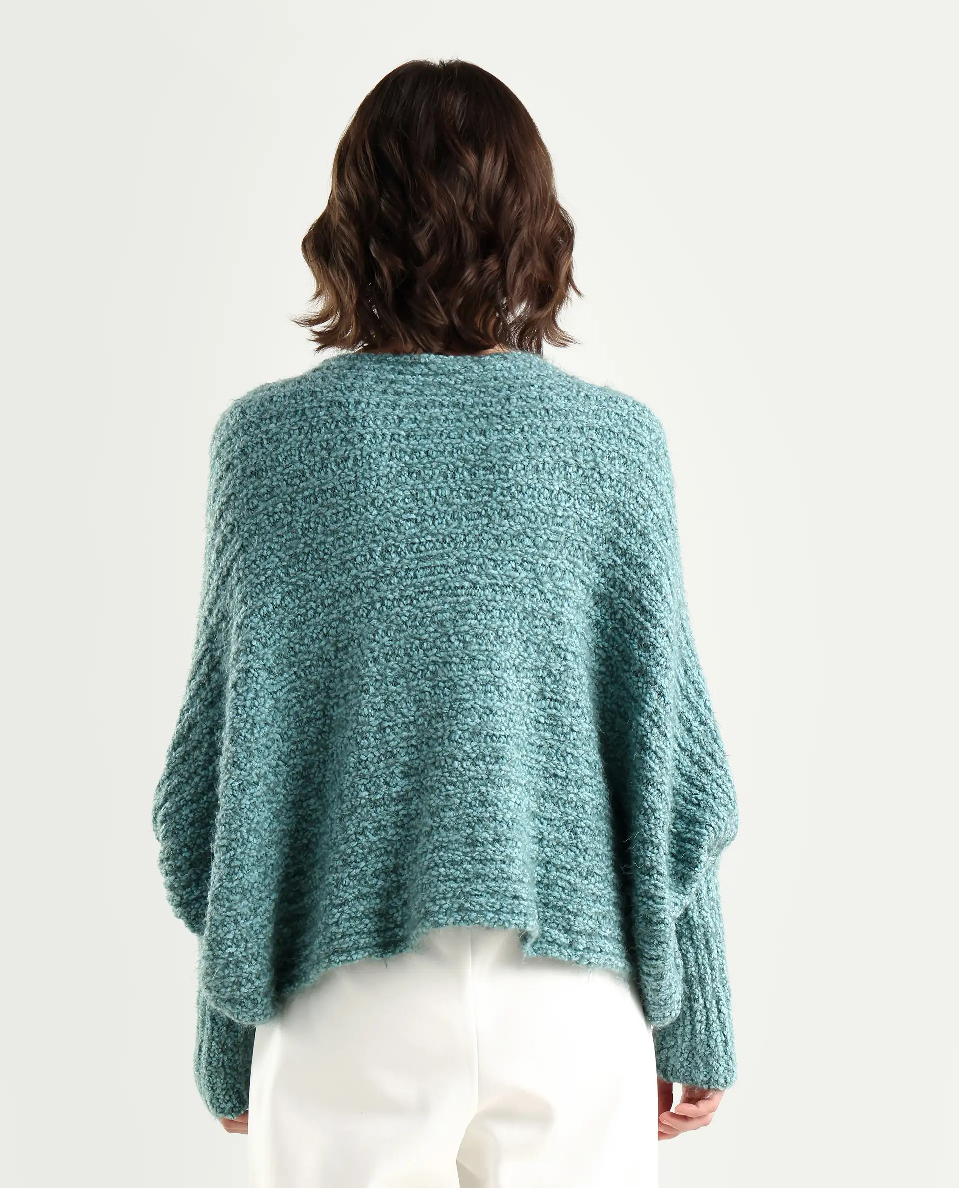Rareism Women's Taro Teal Polyester Off Shoulder Plain Relaxed Fit Sweater - Image 7