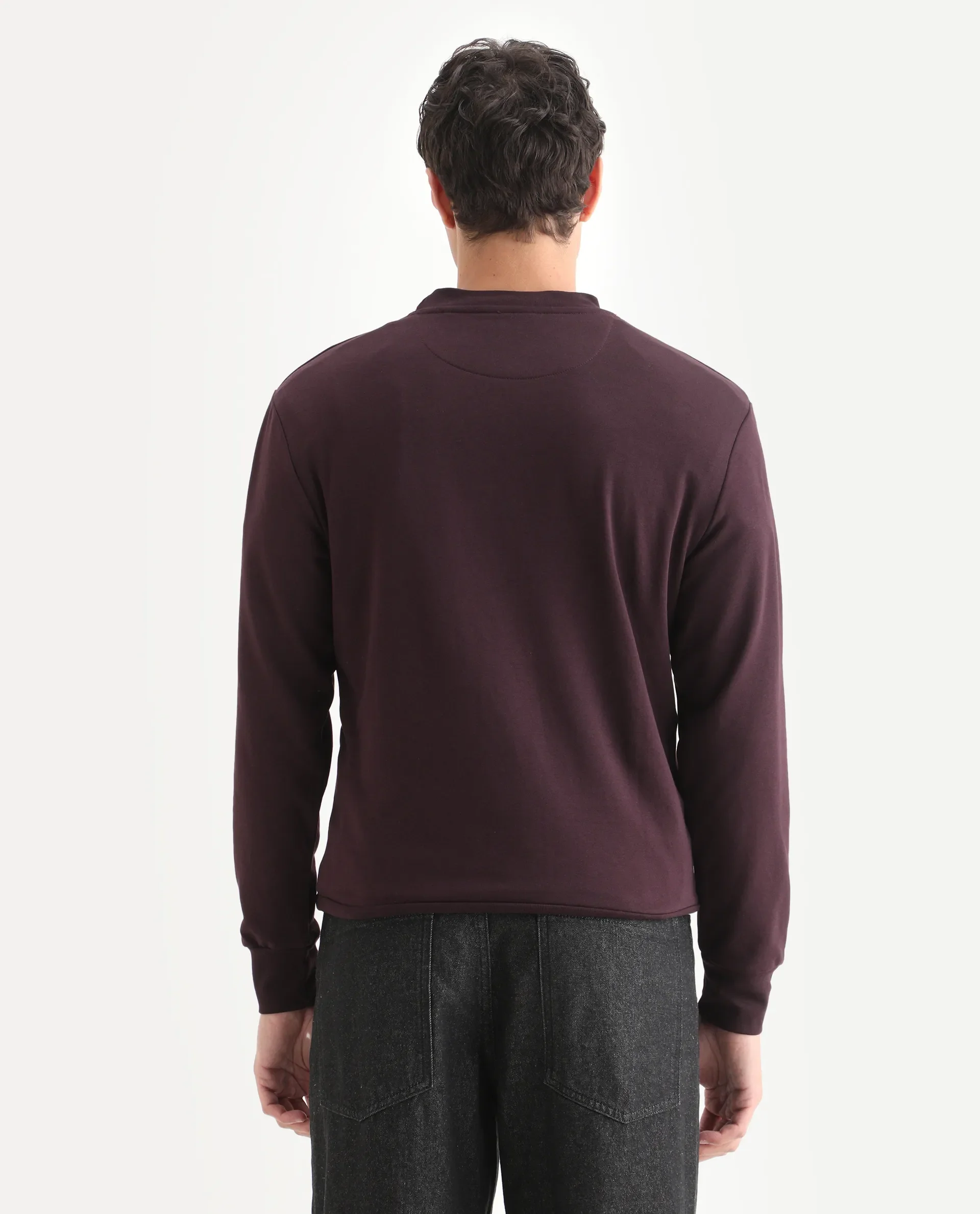 Rare Rabbit Men's Tarol Dark Brown Cotton Blend Graphic Print Boxy Fit Full Sleeve Crew Neck Sweatshirt - Image 7