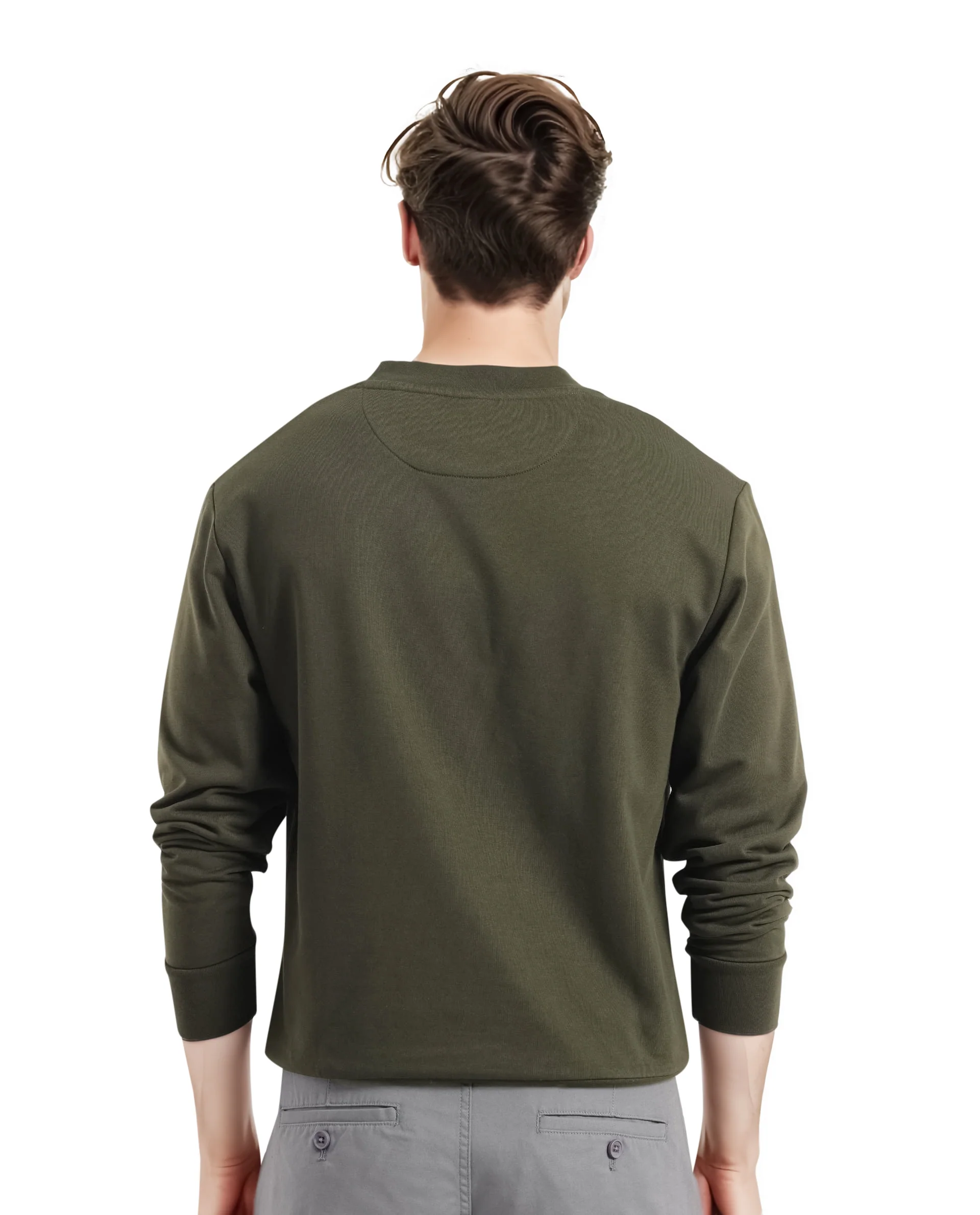 Rare Rabbit Men's Tarol Olive Cotton Blend Graphic Print Boxy Fit Full Sleeve Crew Neck Sweatshirt - Image 4