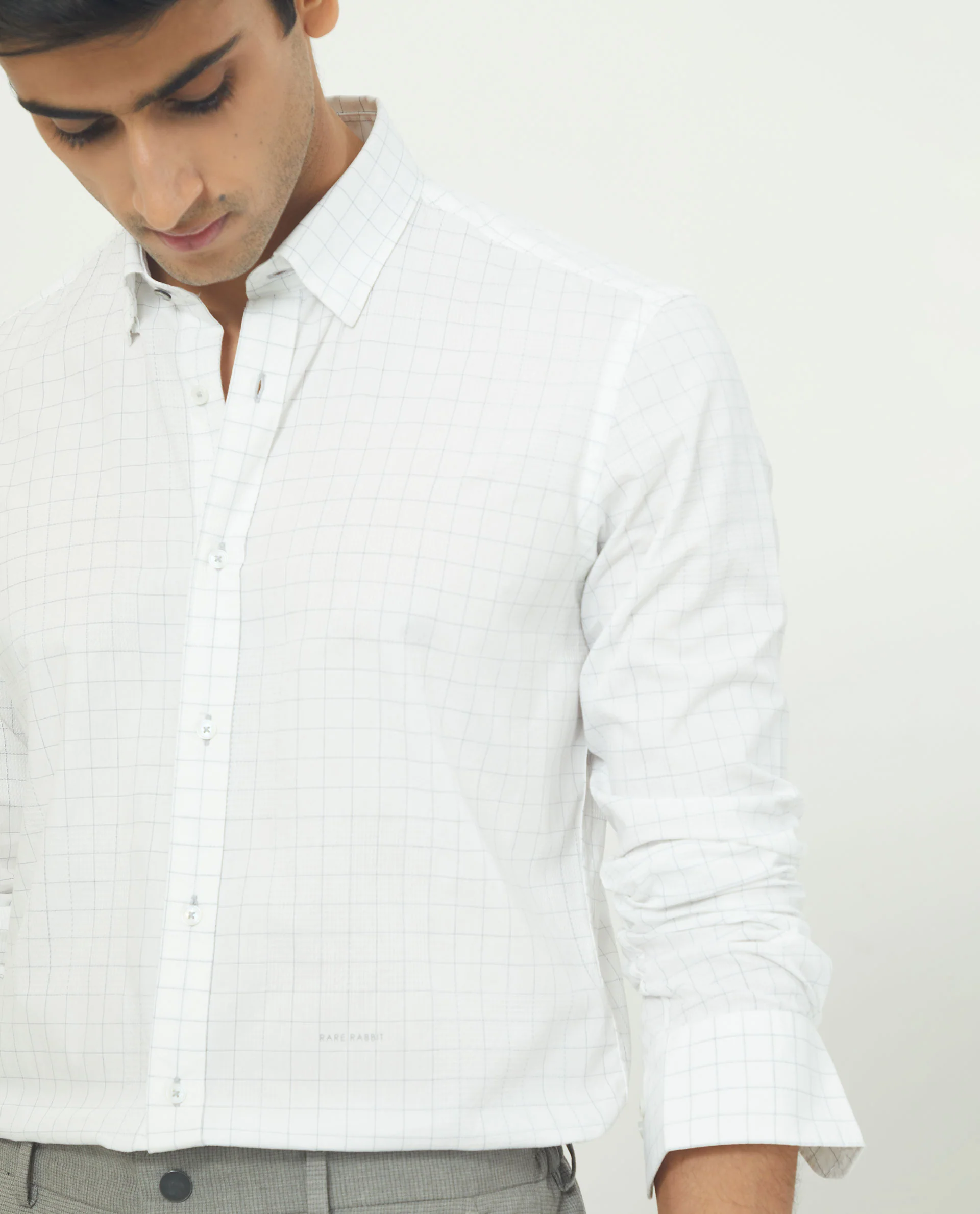 Rare Rabbit Men's Tarsia White Cotton Checked Print Tailored Fit Full Sleeve Collared Shirt - Image 2
