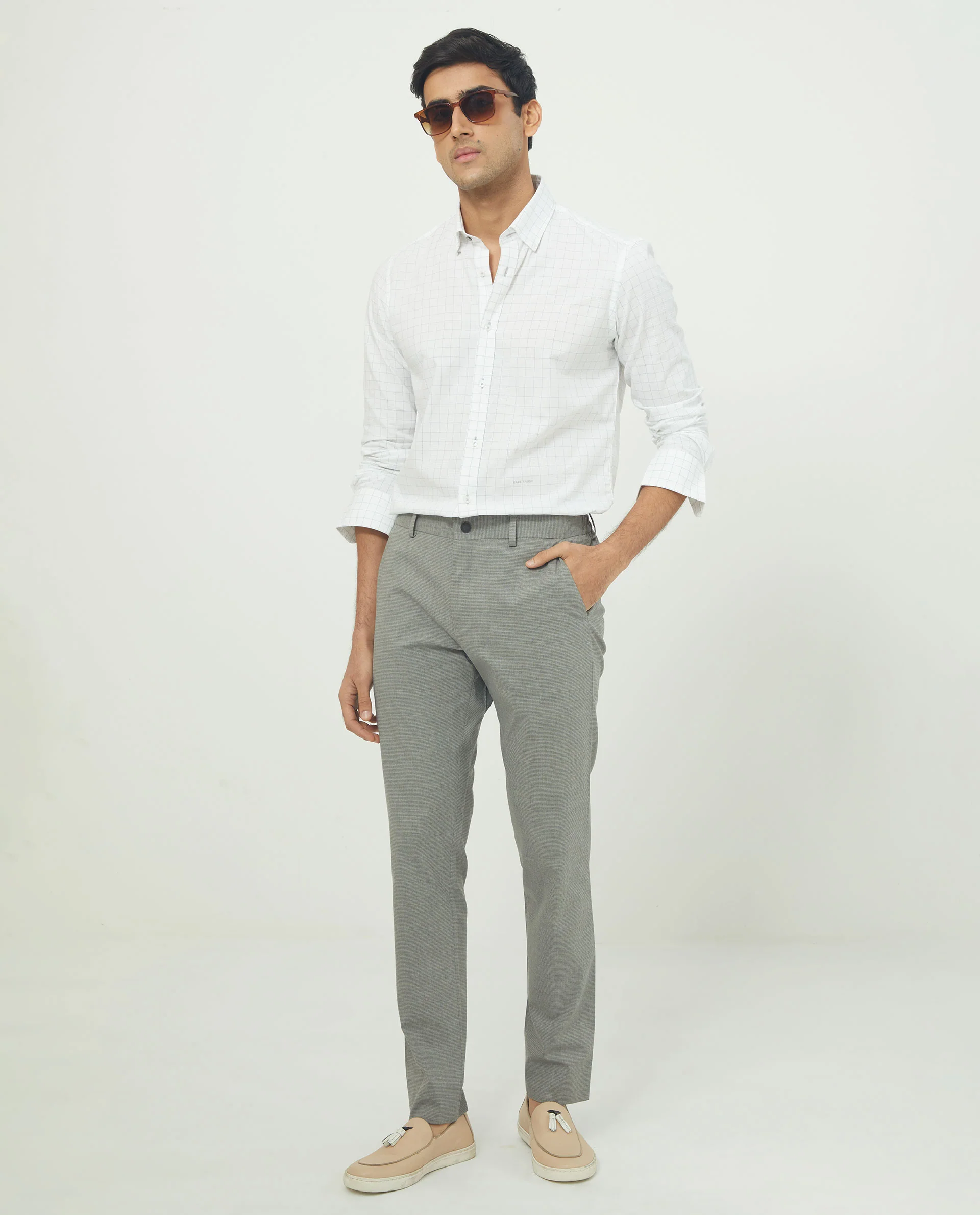 Rare Rabbit Men's Tarsia White Cotton Checked Print Tailored Fit Full Sleeve Collared Shirt - Image 3