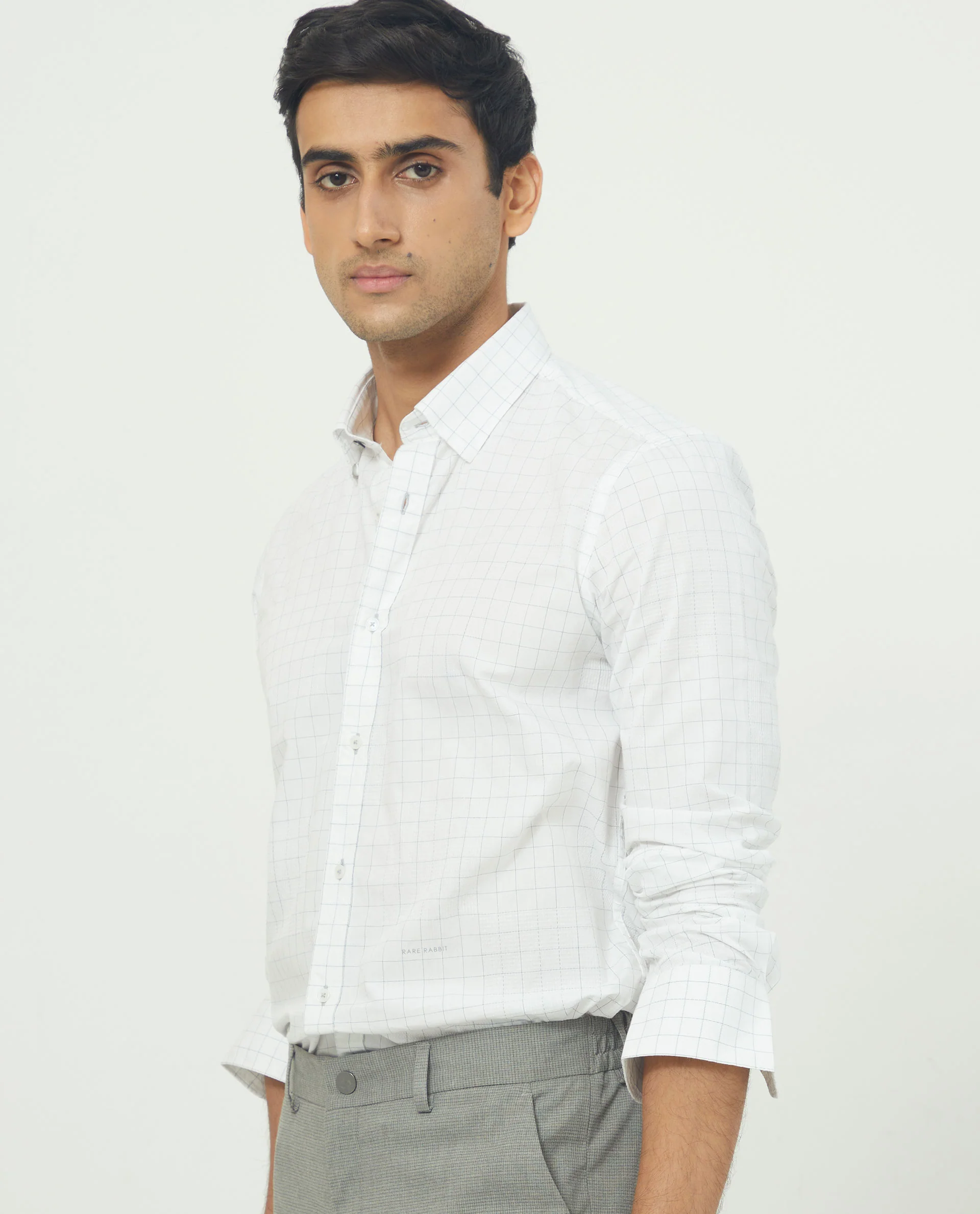 Rare Rabbit Men's Tarsia White Cotton Checked Print Tailored Fit Full Sleeve Collared Shirt - Image 7