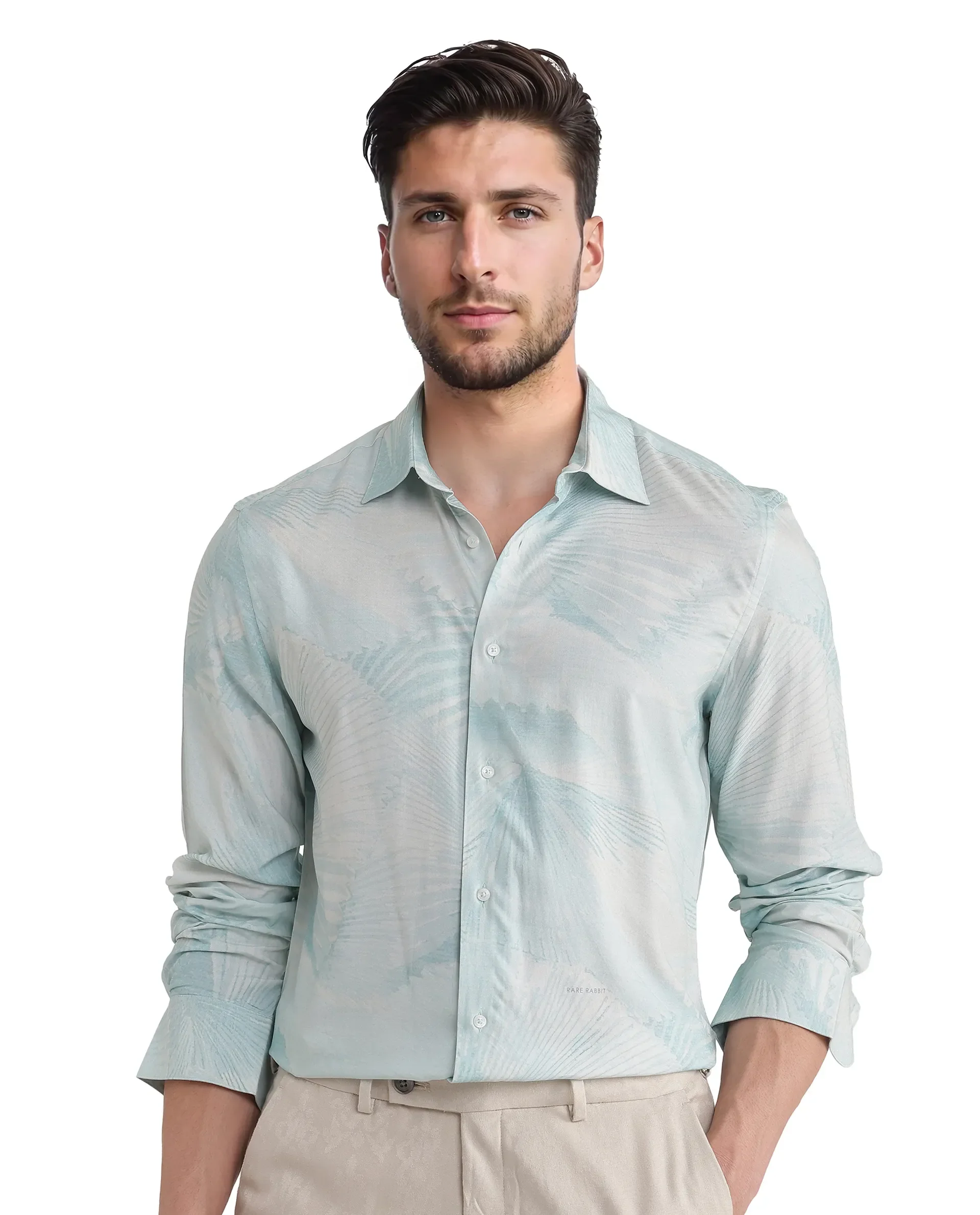 Rare Rabbit Men's Tasa Blue Viscose Abstract Print Relaxed Fit Full Sleeve Collared Shirt - Image 2