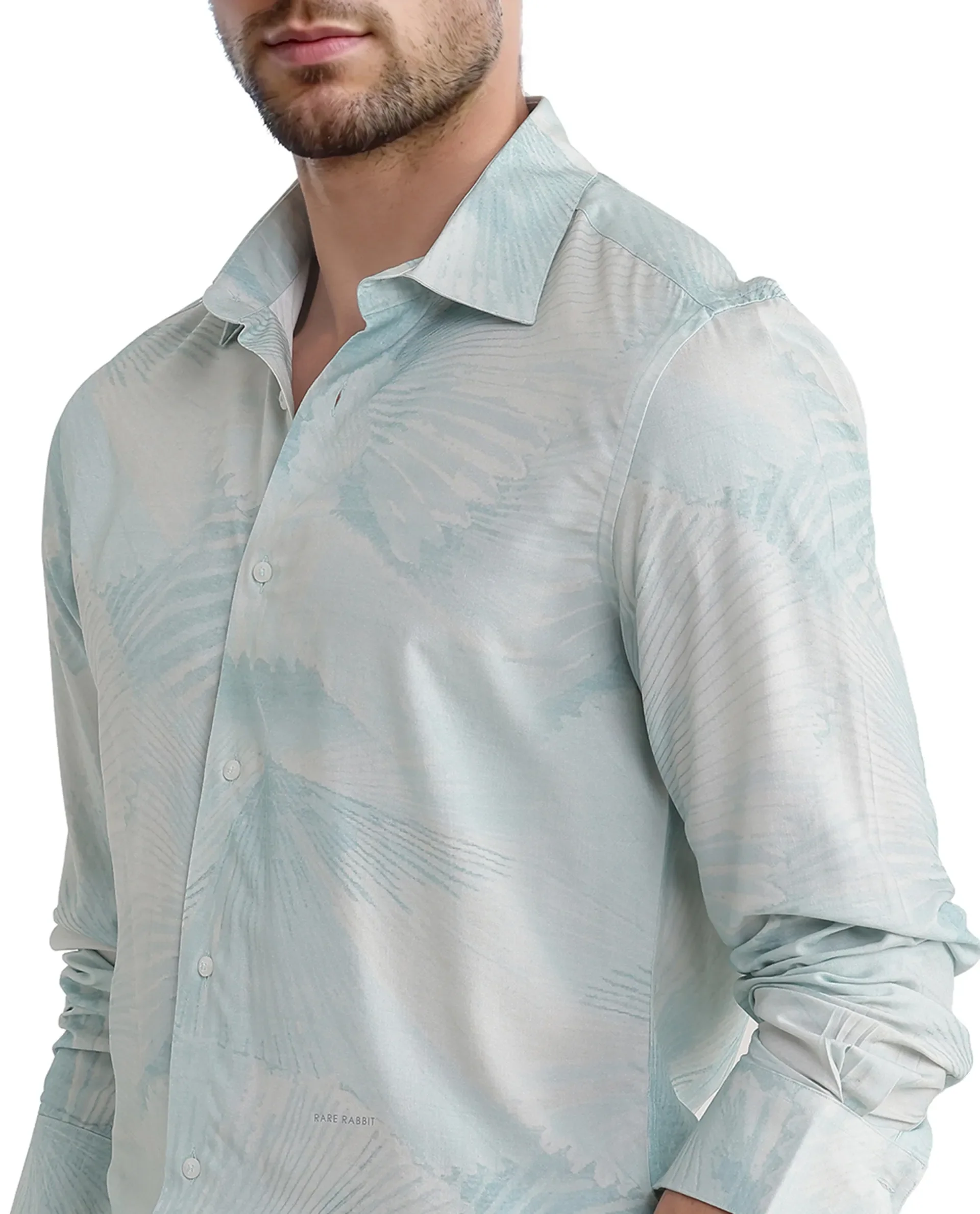 Rare Rabbit Men's Tasa Blue Viscose Abstract Print Relaxed Fit Full Sleeve Collared Shirt - Image 3