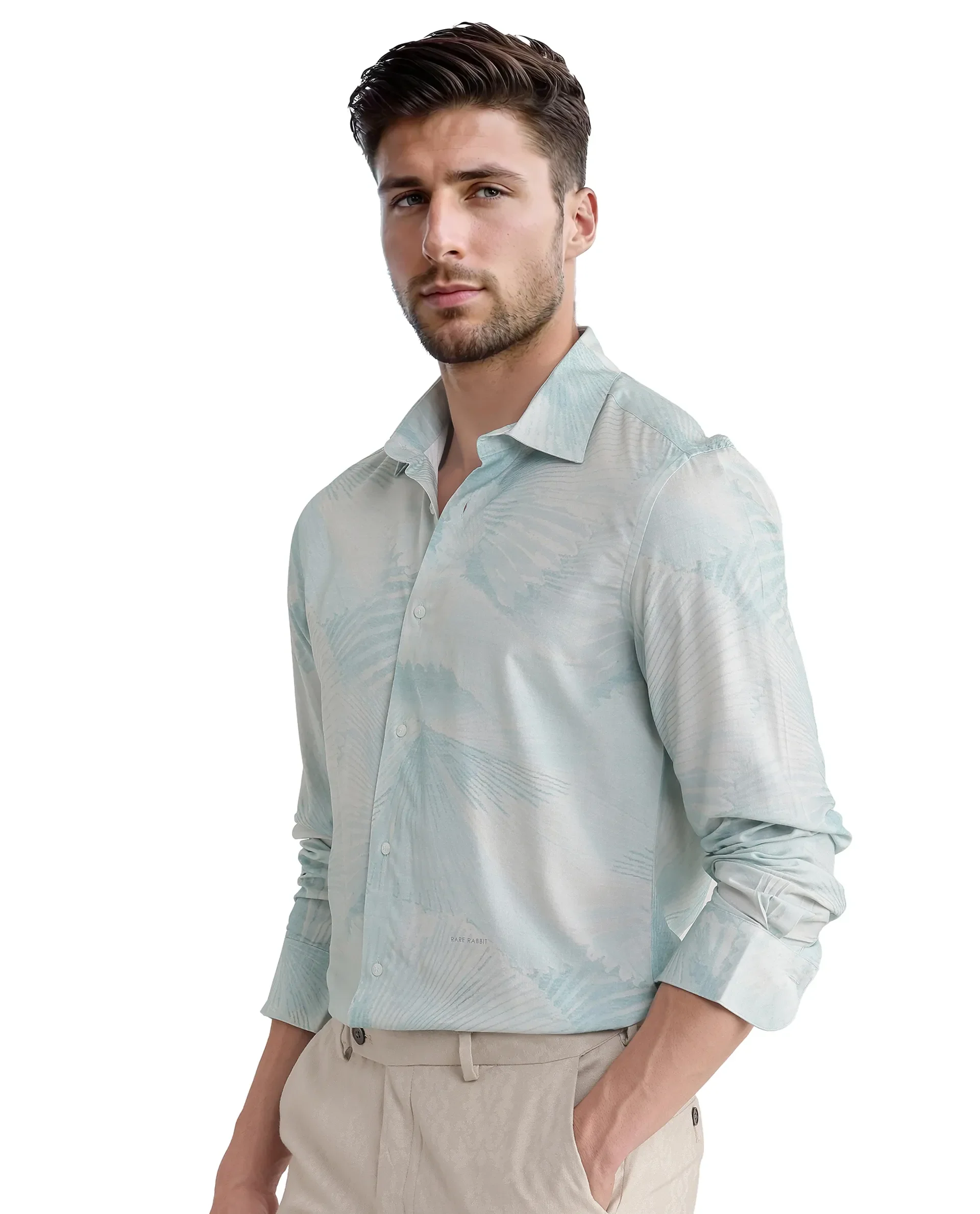 Rare Rabbit Men's Tasa Blue Viscose Abstract Print Relaxed Fit Full Sleeve Collared Shirt - Image 4