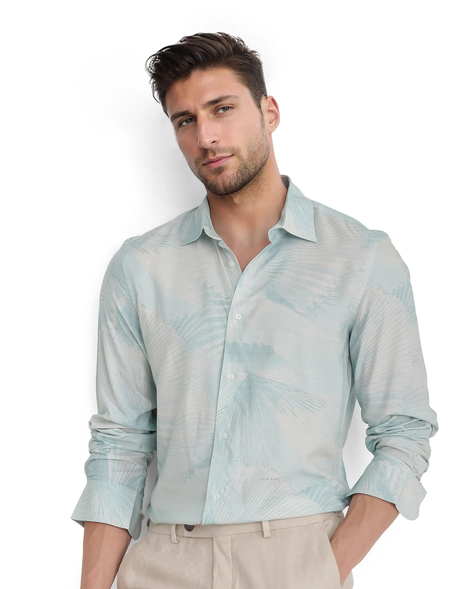 Rare Rabbit Men's Tasa Blue Viscose Abstract Print Relaxed Fit Full Sleeve Collared Shirt - Image 6