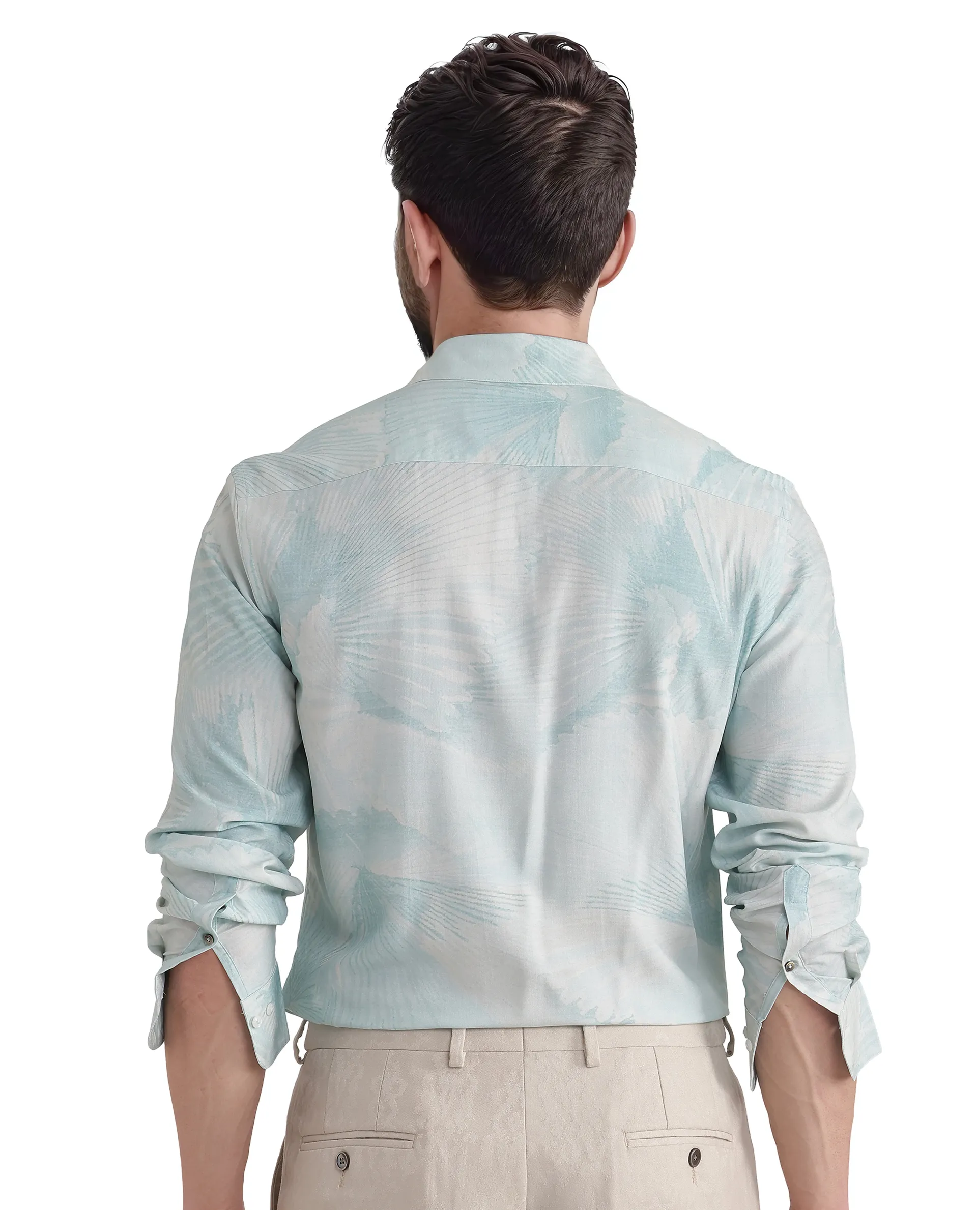 Rare Rabbit Men's Tasa Blue Viscose Abstract Print Relaxed Fit Full Sleeve Collared Shirt - Image 7