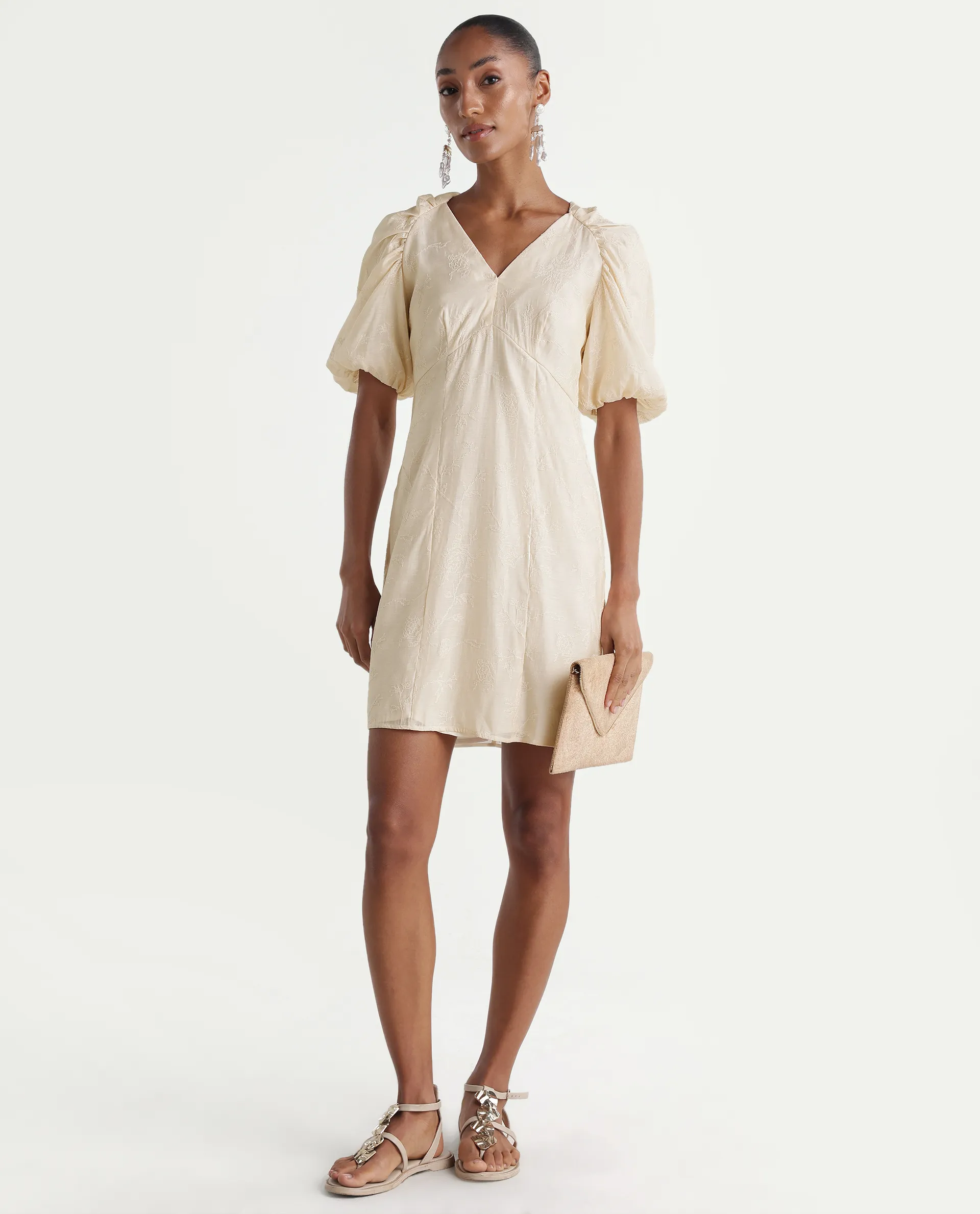 Rareism Women's Tash Pastel Beige Viscose Bodycon Plain Dress - Image 2