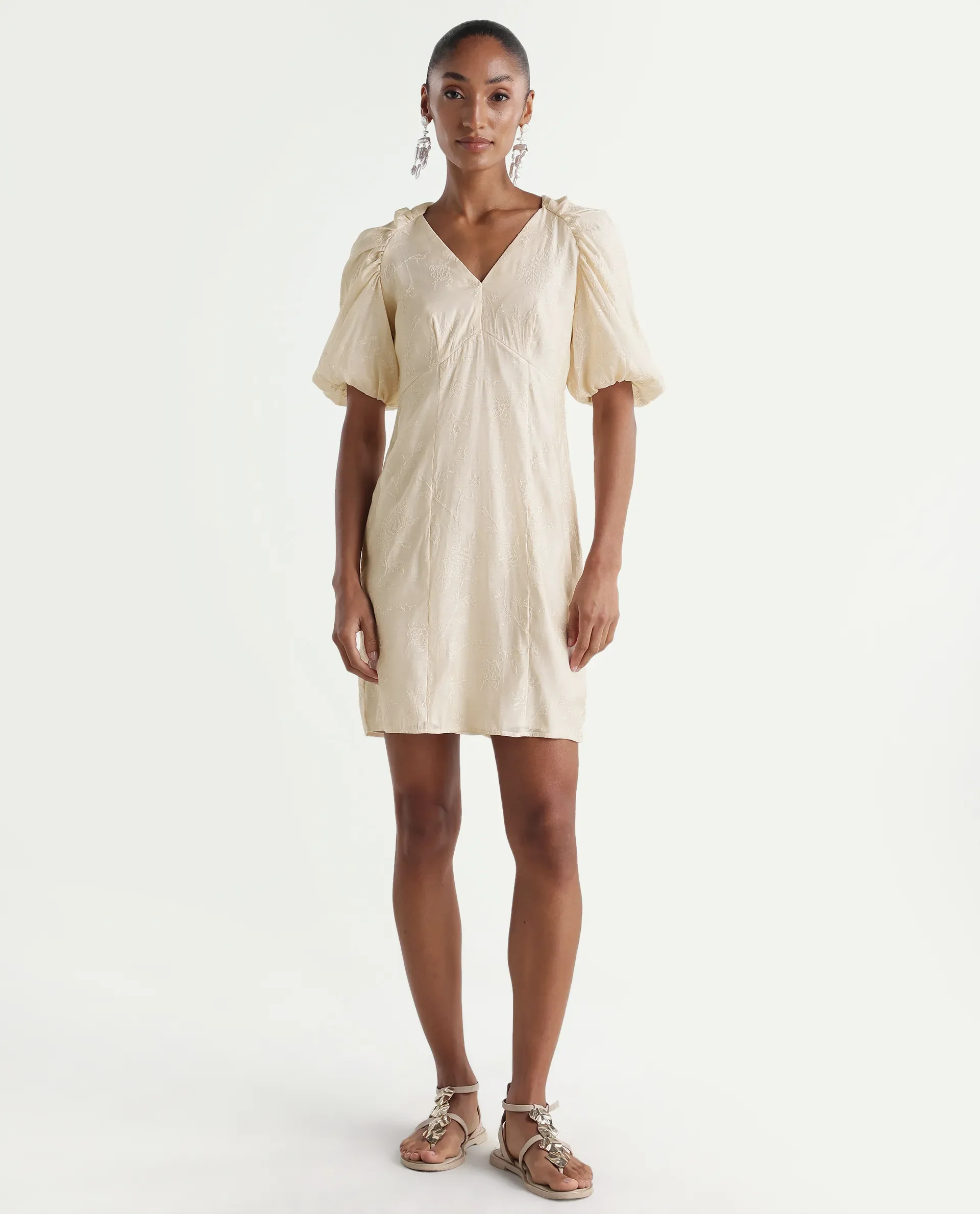 Rareism Women's Tash Pastel Beige Viscose Bodycon Plain Dress - Image 5