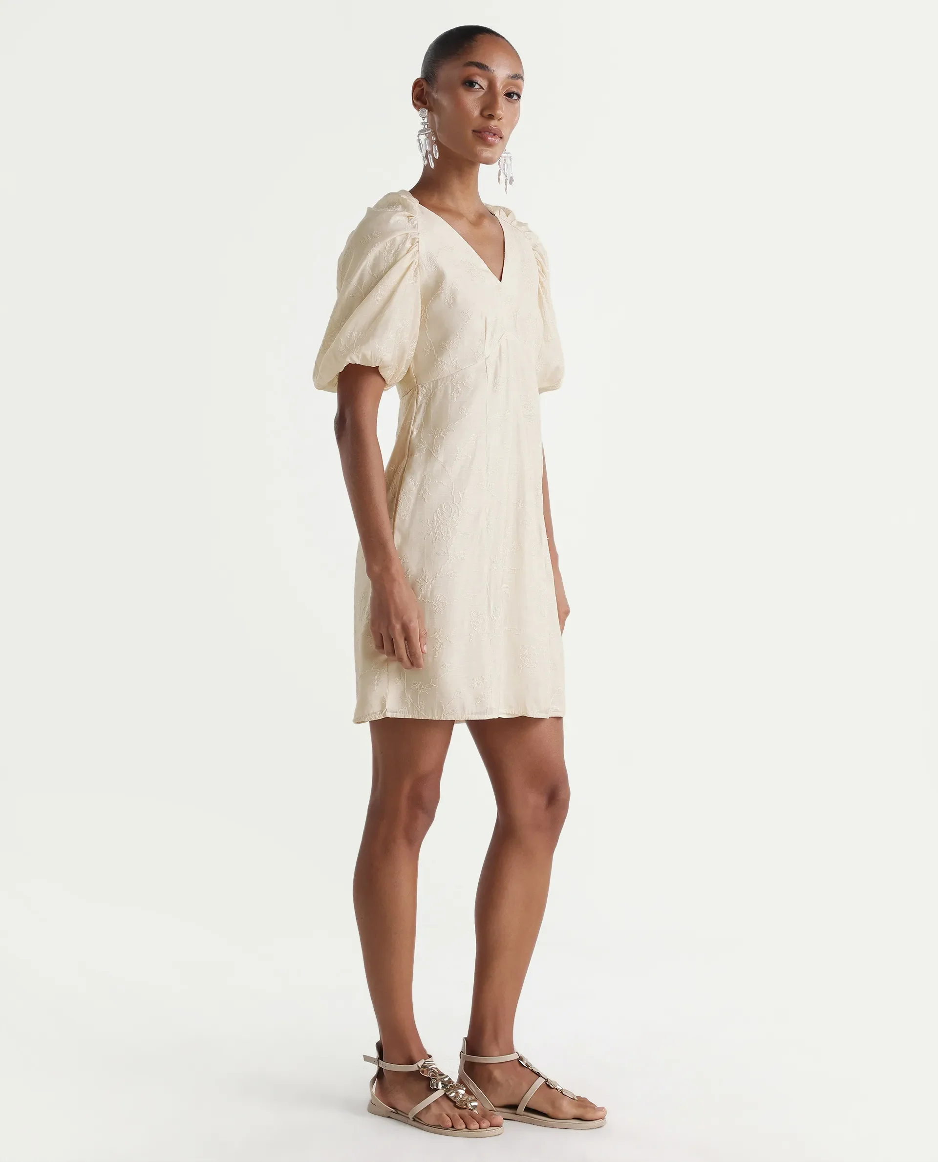Rareism Women's Tash Pastel Beige Viscose Bodycon Plain Dress - Image 6