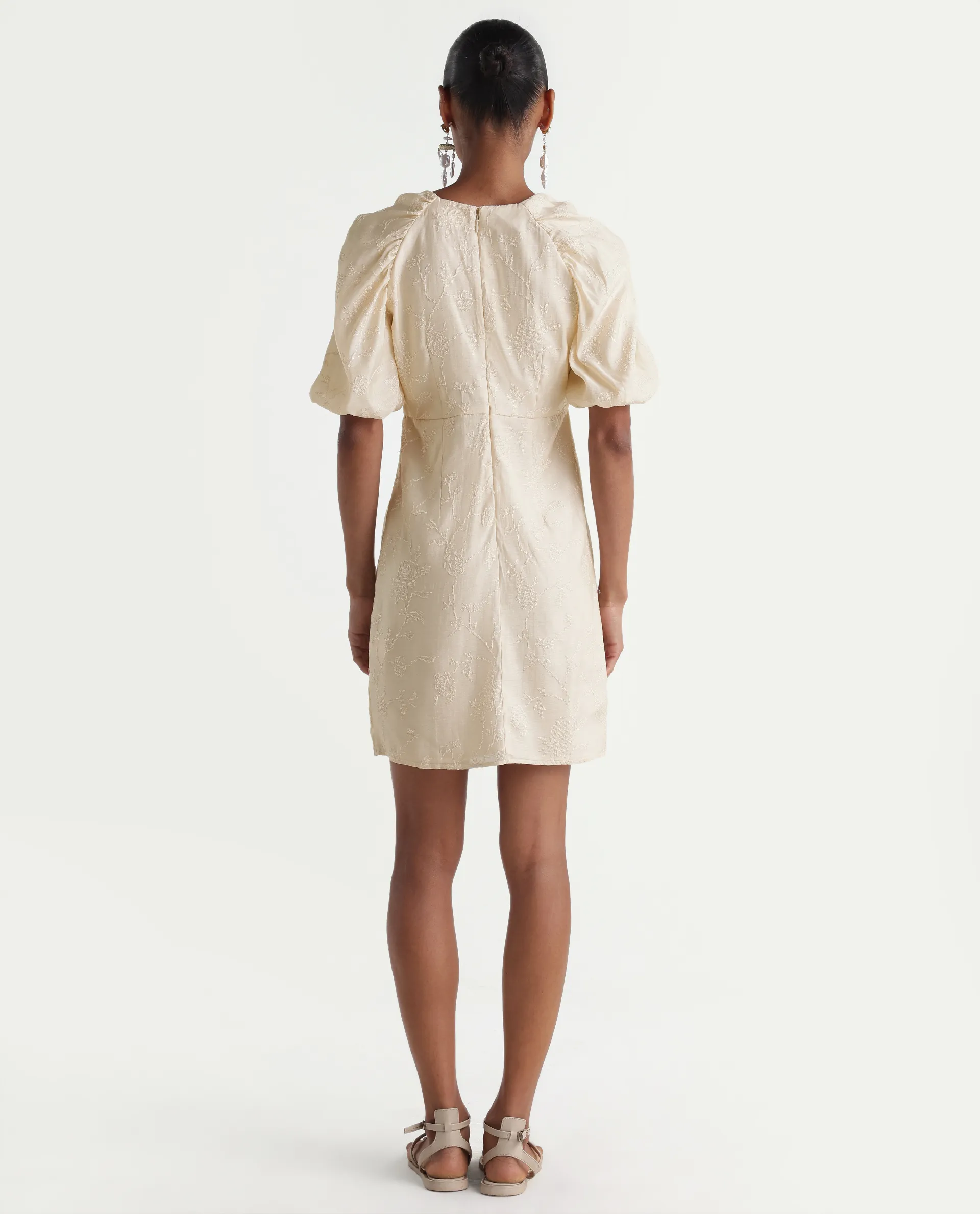Rareism Women's Tash Pastel Beige Viscose Bodycon Plain Dress - Image 7