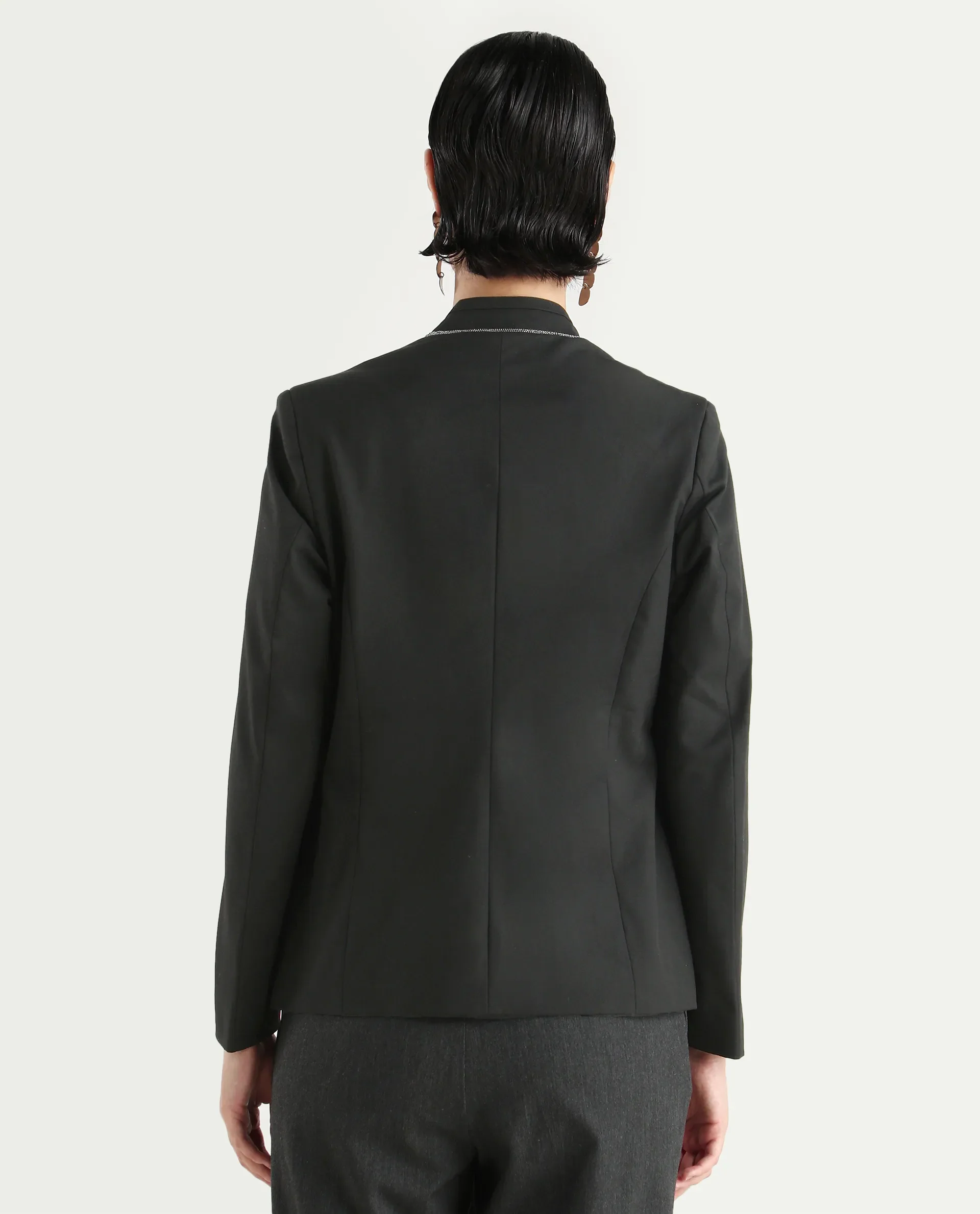 Rareism Women's Tasmania Black Cotton Blend Mandarin Collar Plain Regular Fit Jacket - Image 7