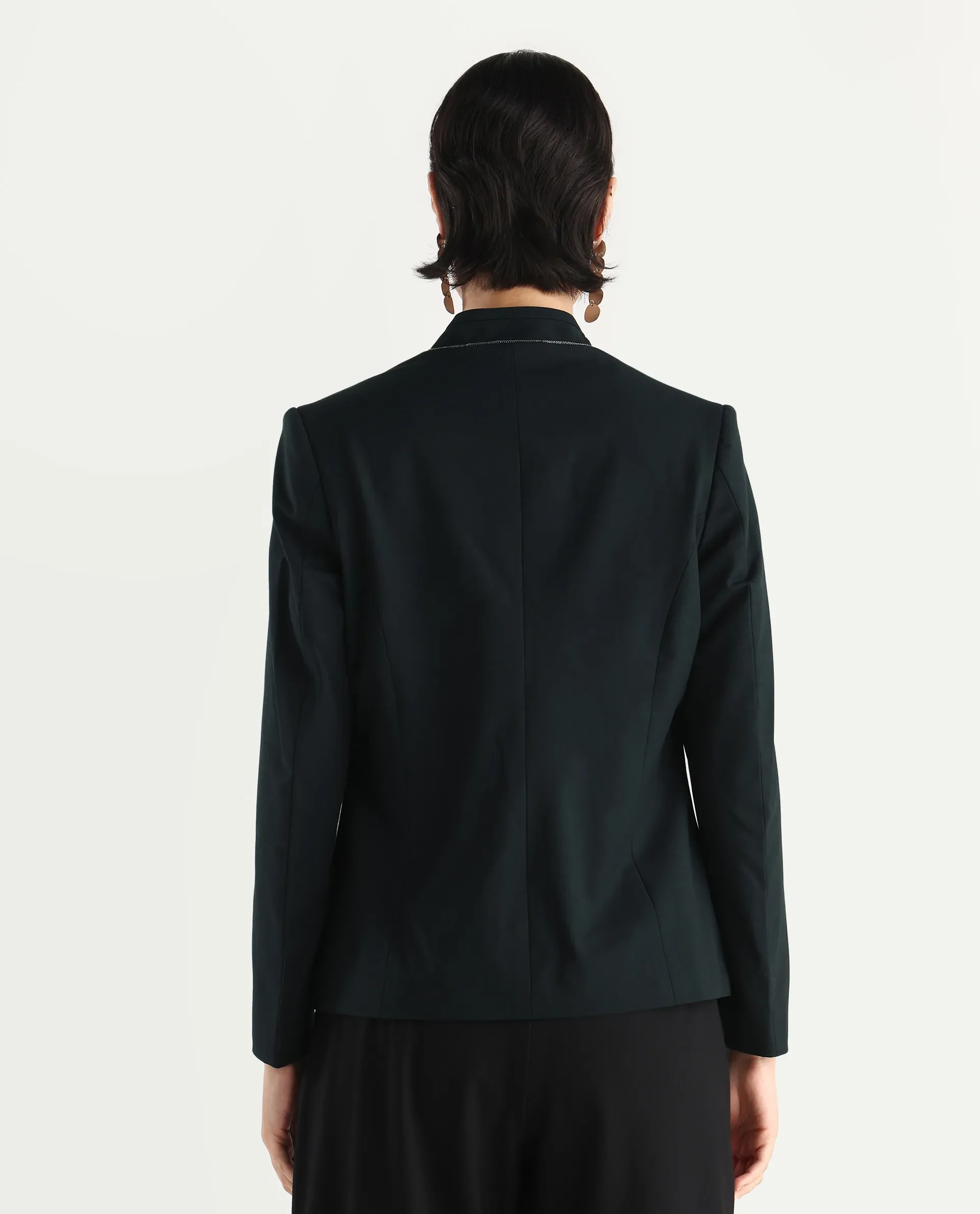 Rareism Women's Tasmania Dark Green Mandarin Collar Plain Regular Fit Jacket - Image 9