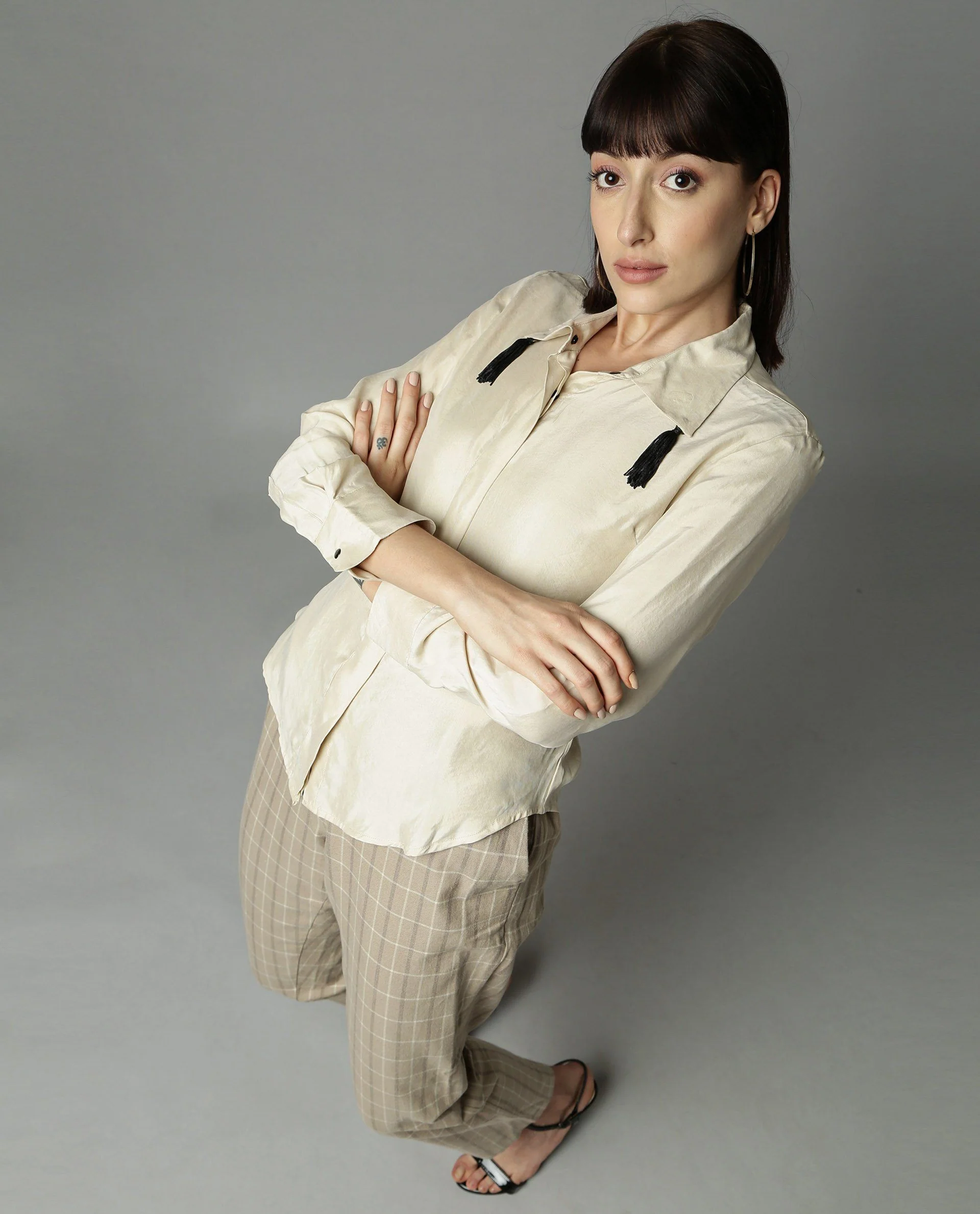 Rareism Women Tassel Beige Top Full Sleeves Solid - Image 2