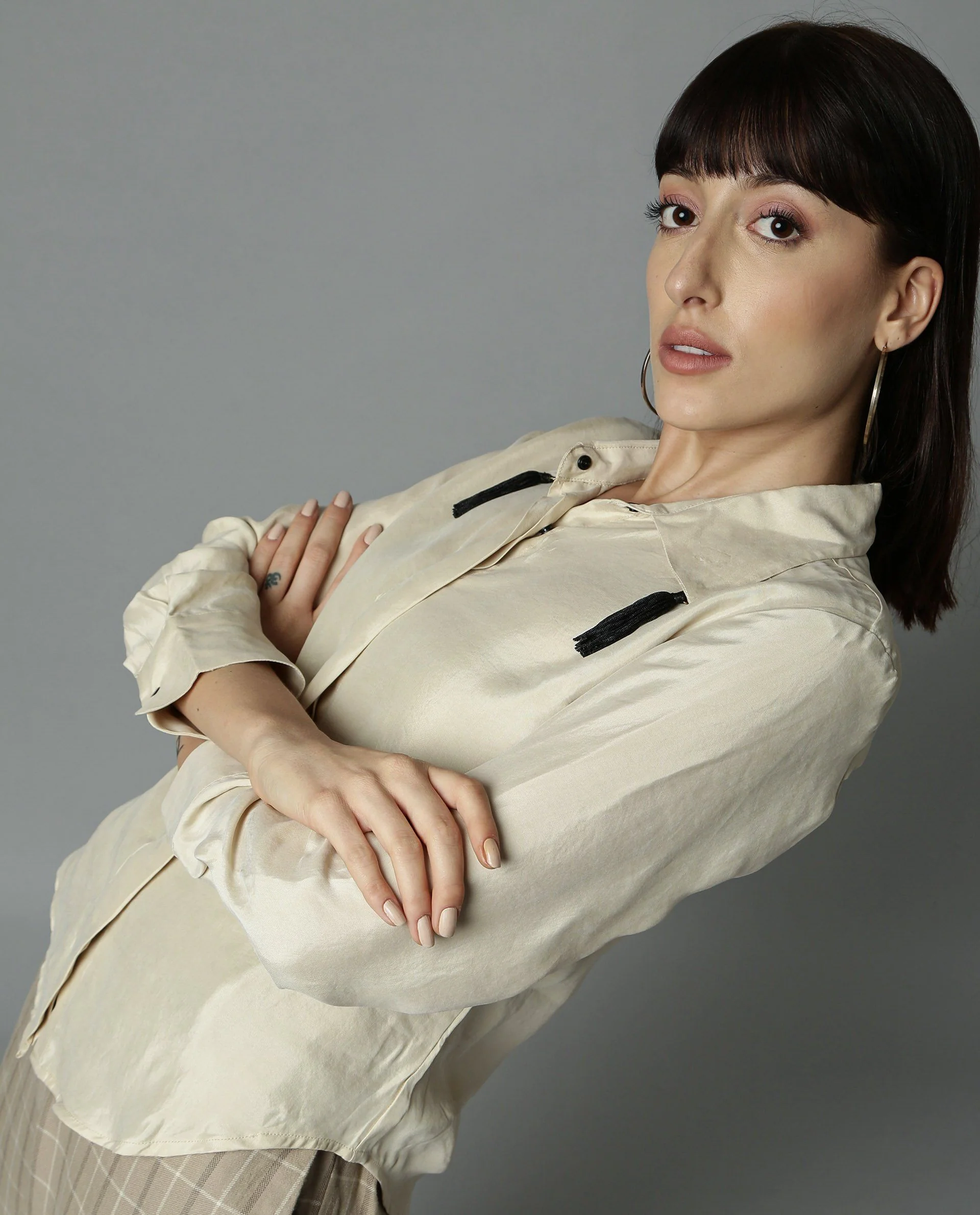 Rareism Women Tassel Beige Top Full Sleeves Solid - Image 4