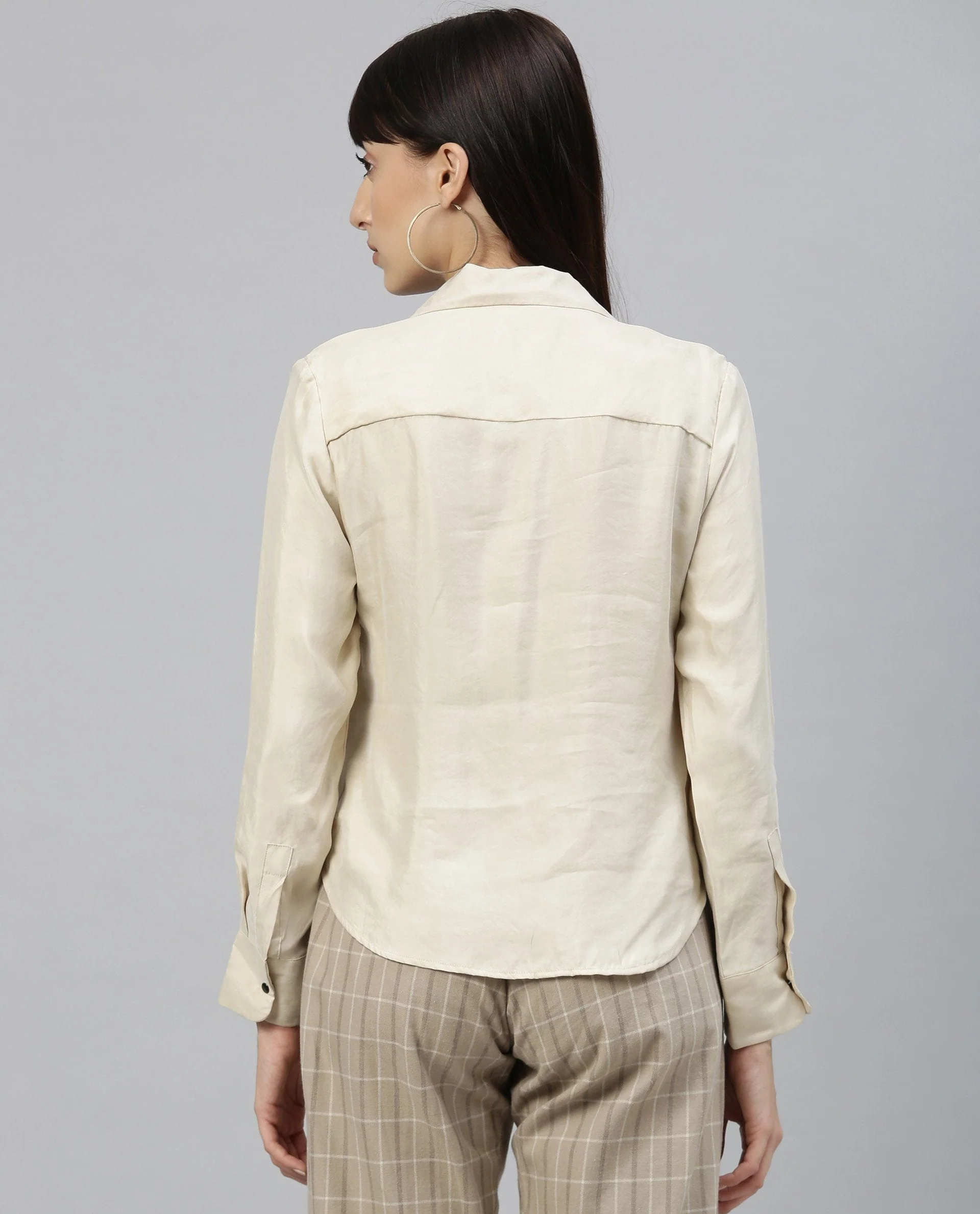Rareism Women Tassel Beige Top Full Sleeves Solid - Image 5