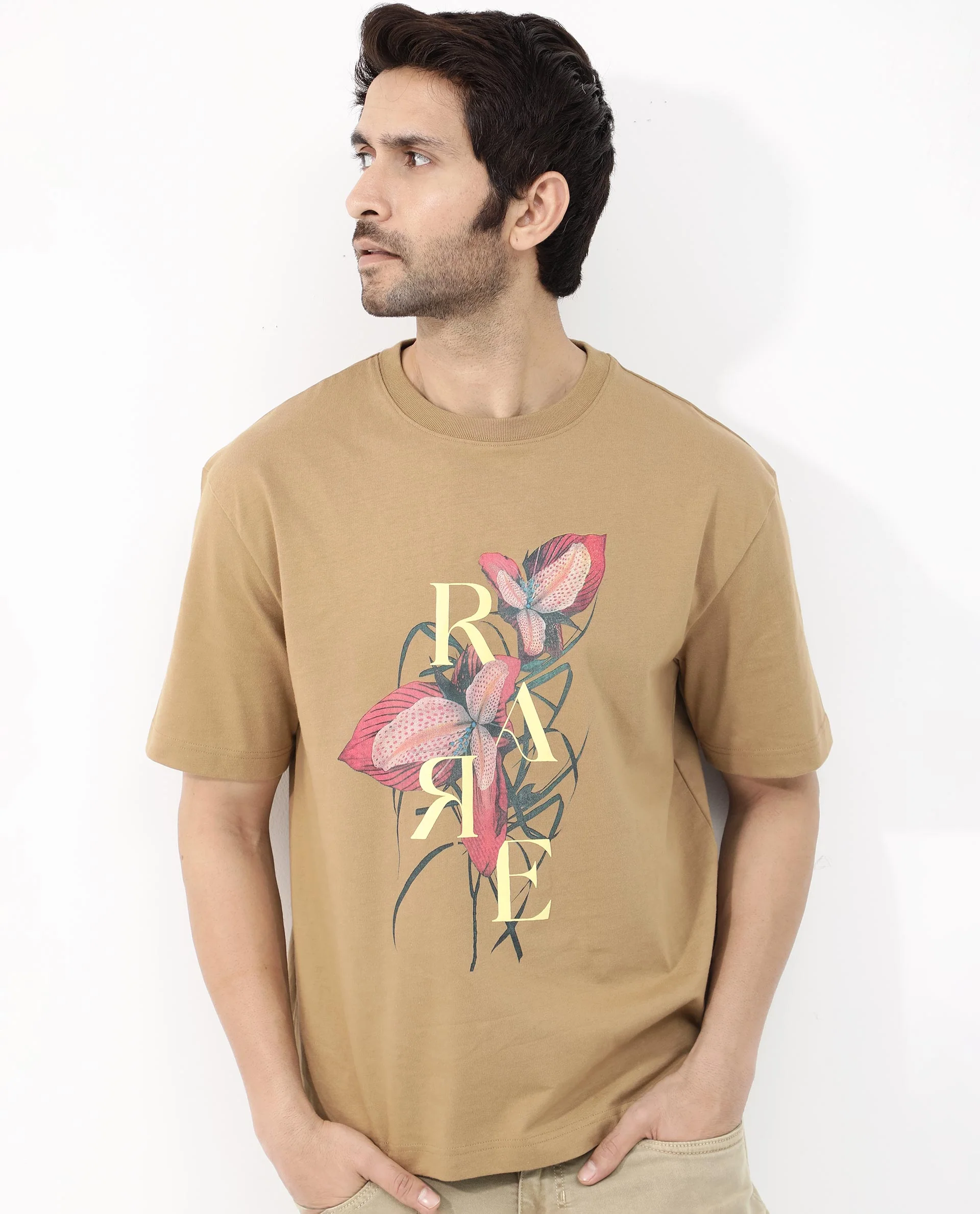 Rare Rabbit Articale Mens Tate Brown Cotton Fabric Short Sleeve Crew Neck Oversized Fit Printed T-Shirt - Image 6