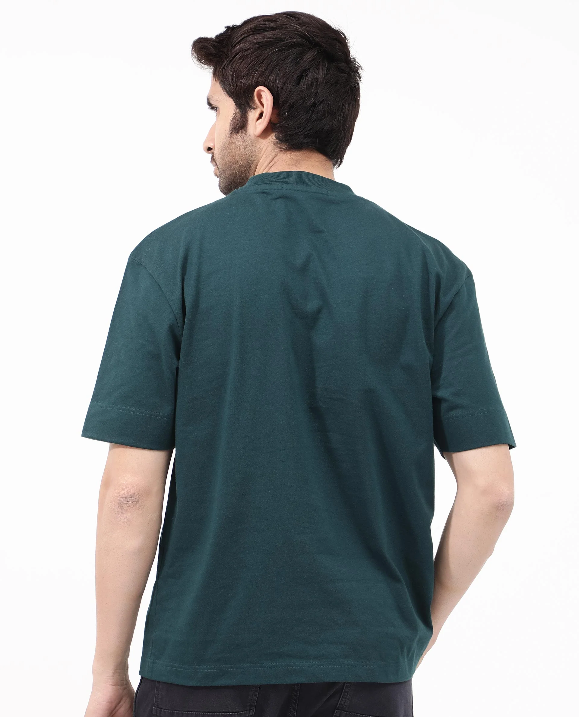 Rare Rabbit Articale Mens Tate Dark Teal Cotton Fabric Short Sleeve Crew Neck Oversized Fit Printed T-Shirt - Image 6
