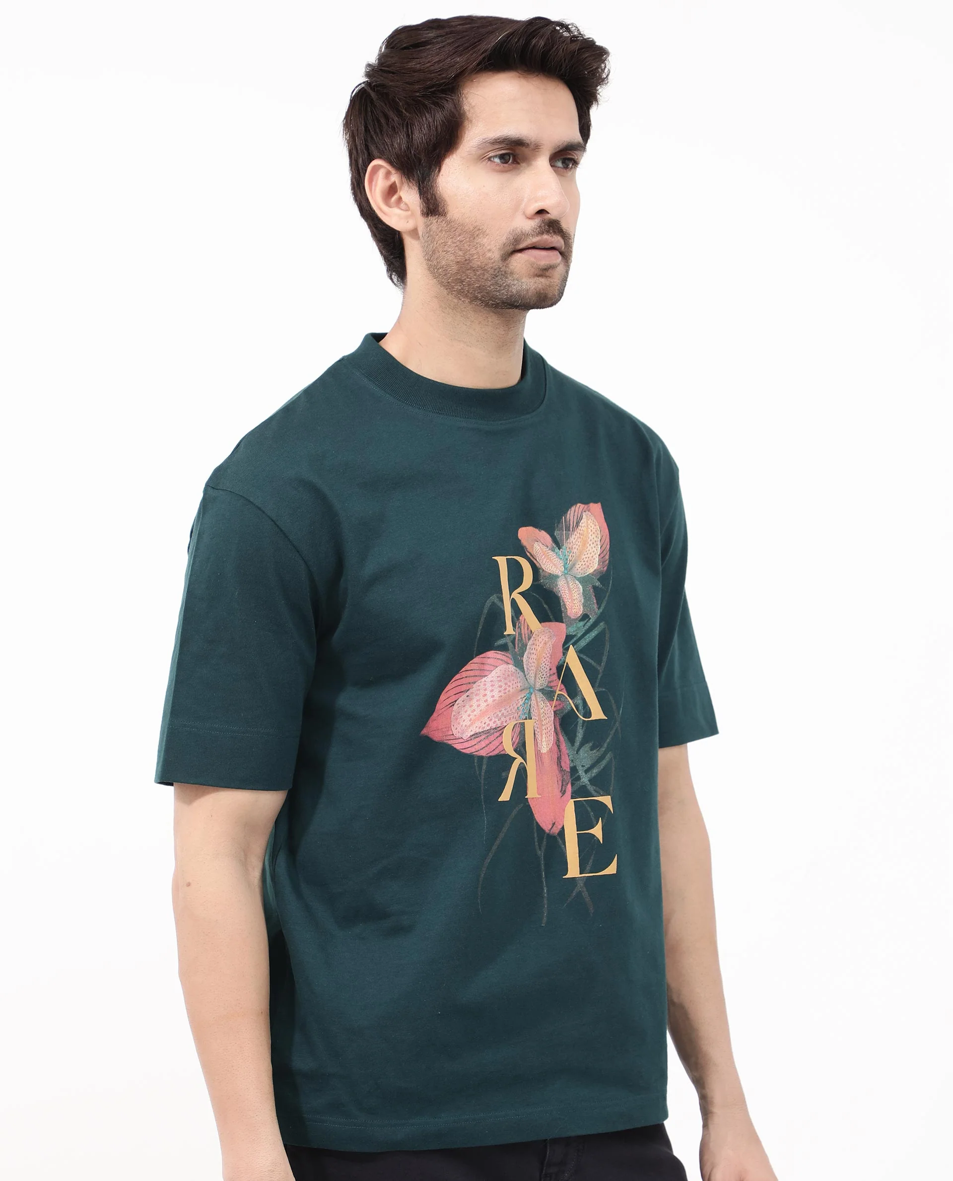 Rare Rabbit Articale Mens Tate Dark Teal Cotton Fabric Short Sleeve Crew Neck Oversized Fit Printed T-Shirt - Image 7