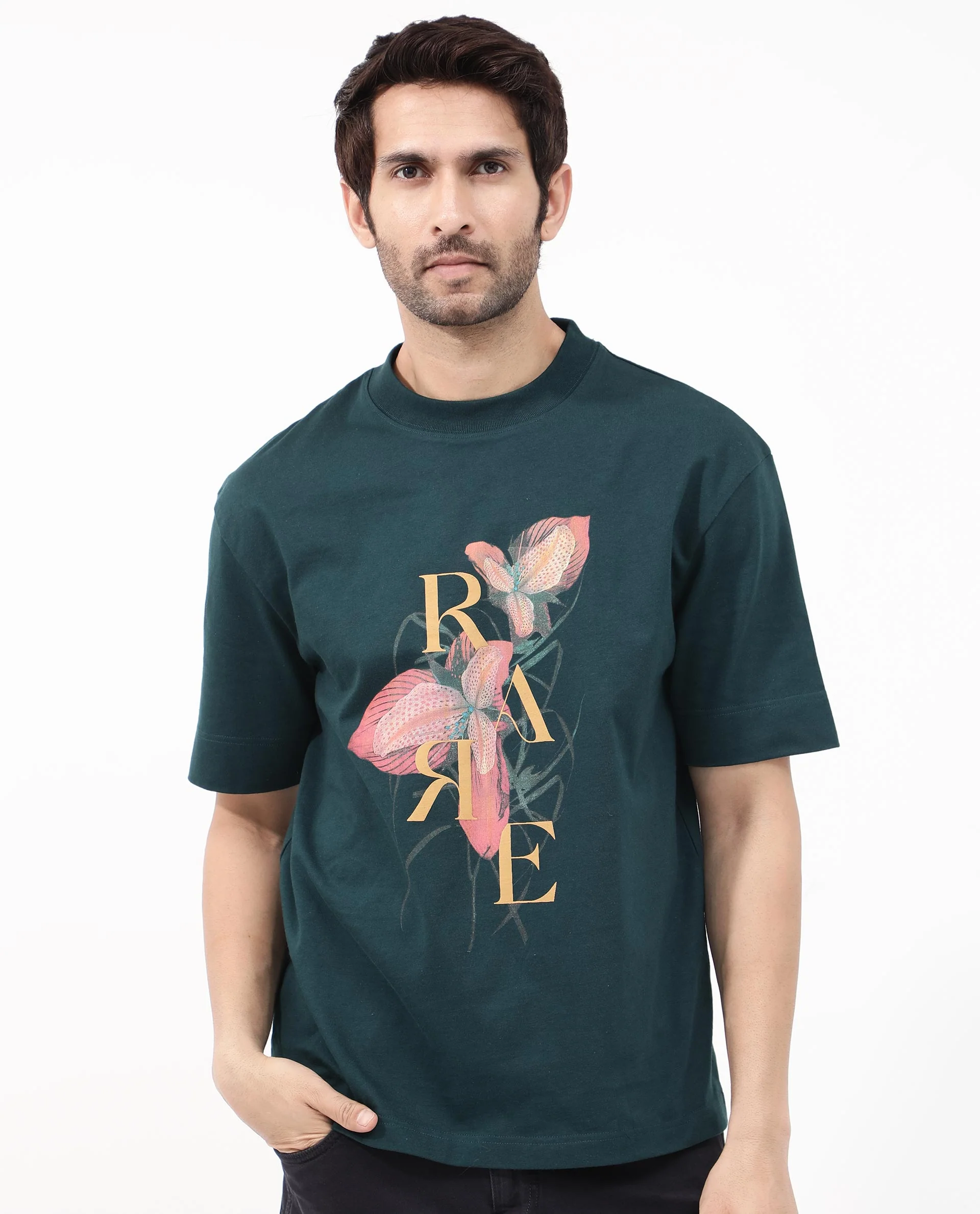 Rare Rabbit Articale Mens Tate Dark Teal Cotton Fabric Short Sleeve Crew Neck Oversized Fit Printed T-Shirt - Image 8