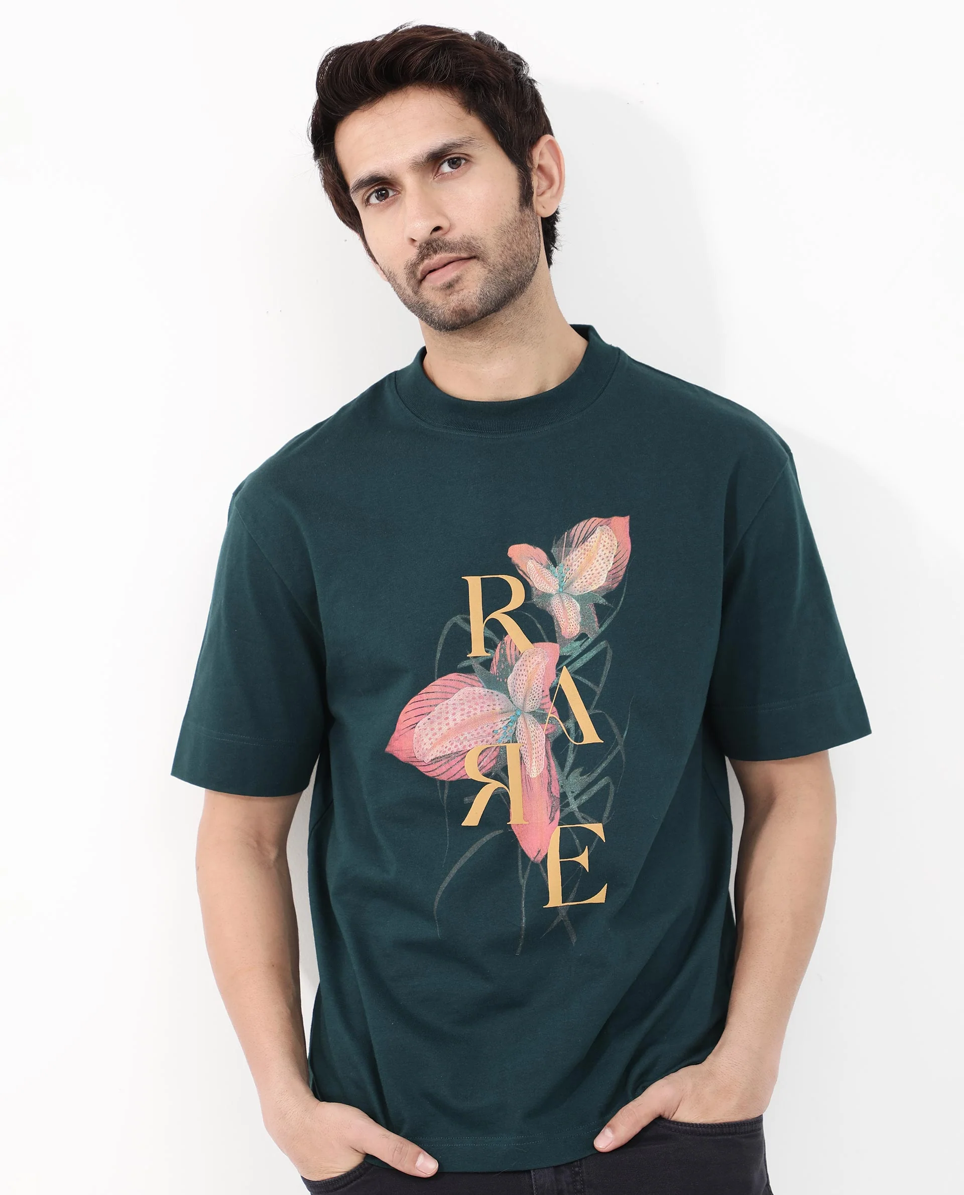 Rare Rabbit Articale Mens Tate Dark Teal Cotton Fabric Short Sleeve Crew Neck Oversized Fit Printed T-Shirt - Image 9