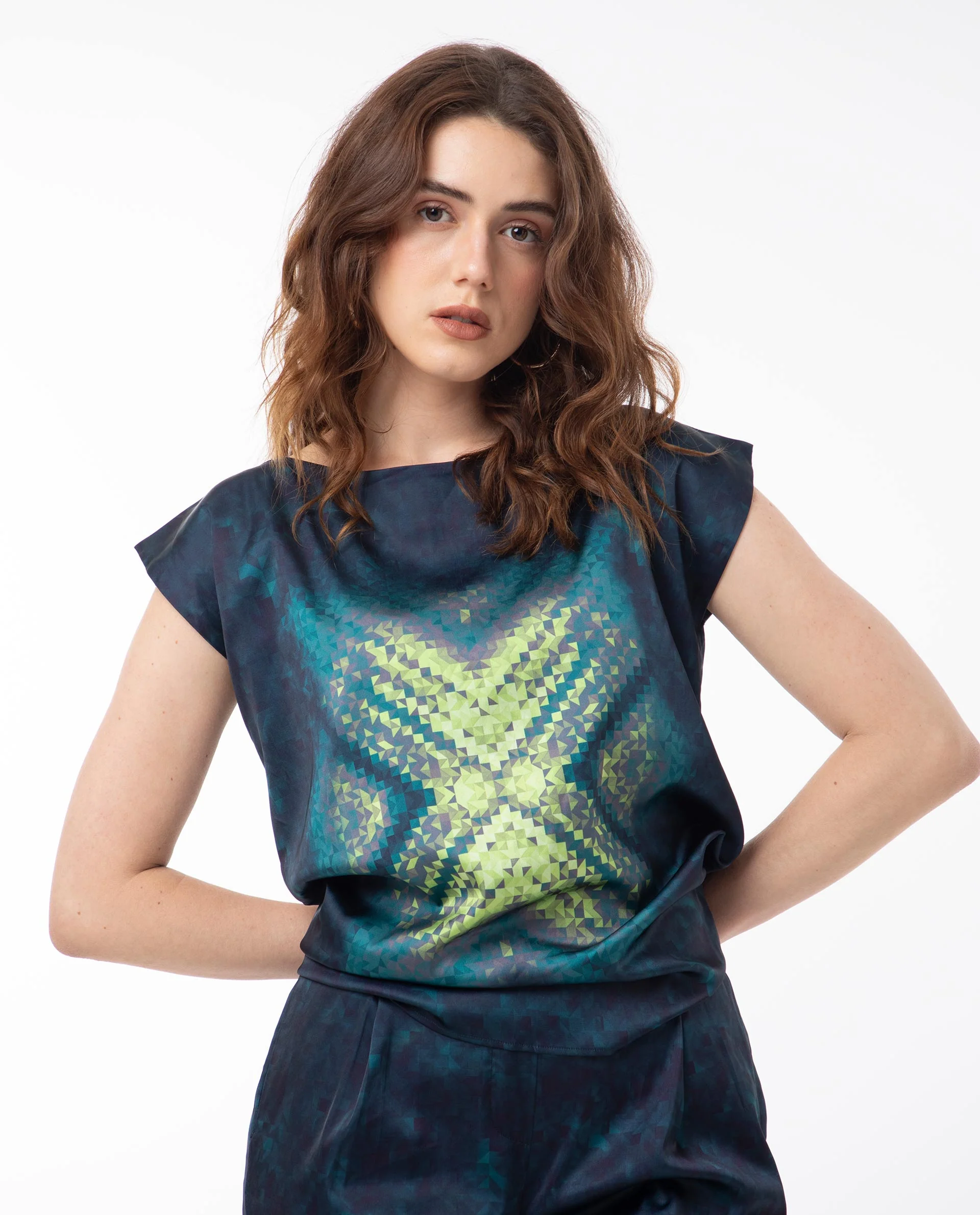 Rareism Women's Taube Multi Polyester Boat Neck Abstract Print Extended Sleeves Regular Fit Top - Image 2