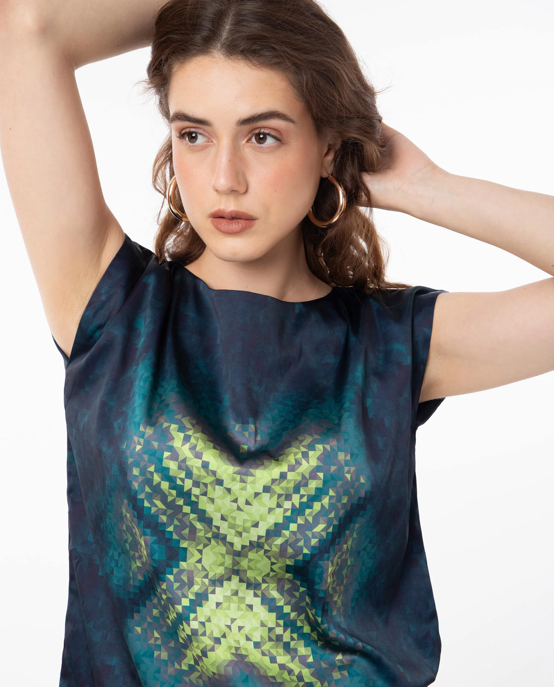 Rareism Women's Taube Multi Polyester Boat Neck Abstract Print Extended Sleeves Regular Fit Top - Image 5